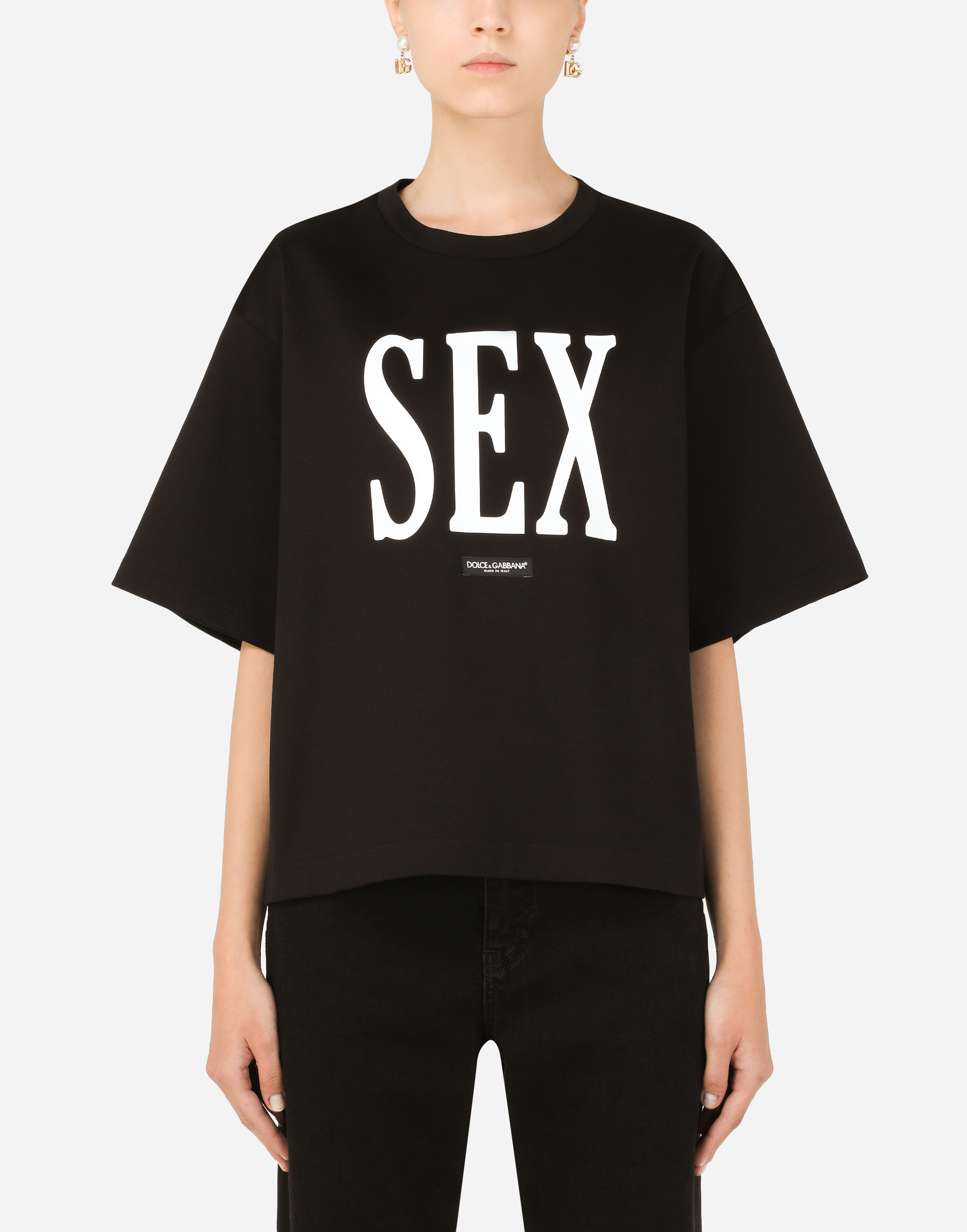 Jersey T-shirt with “Sex” print in Black