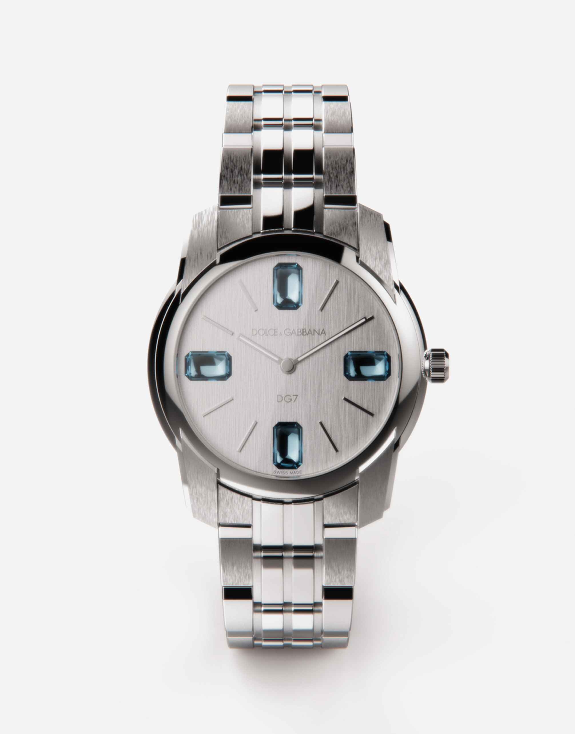 DG7Gems steel watch with light blue topazes in Steel