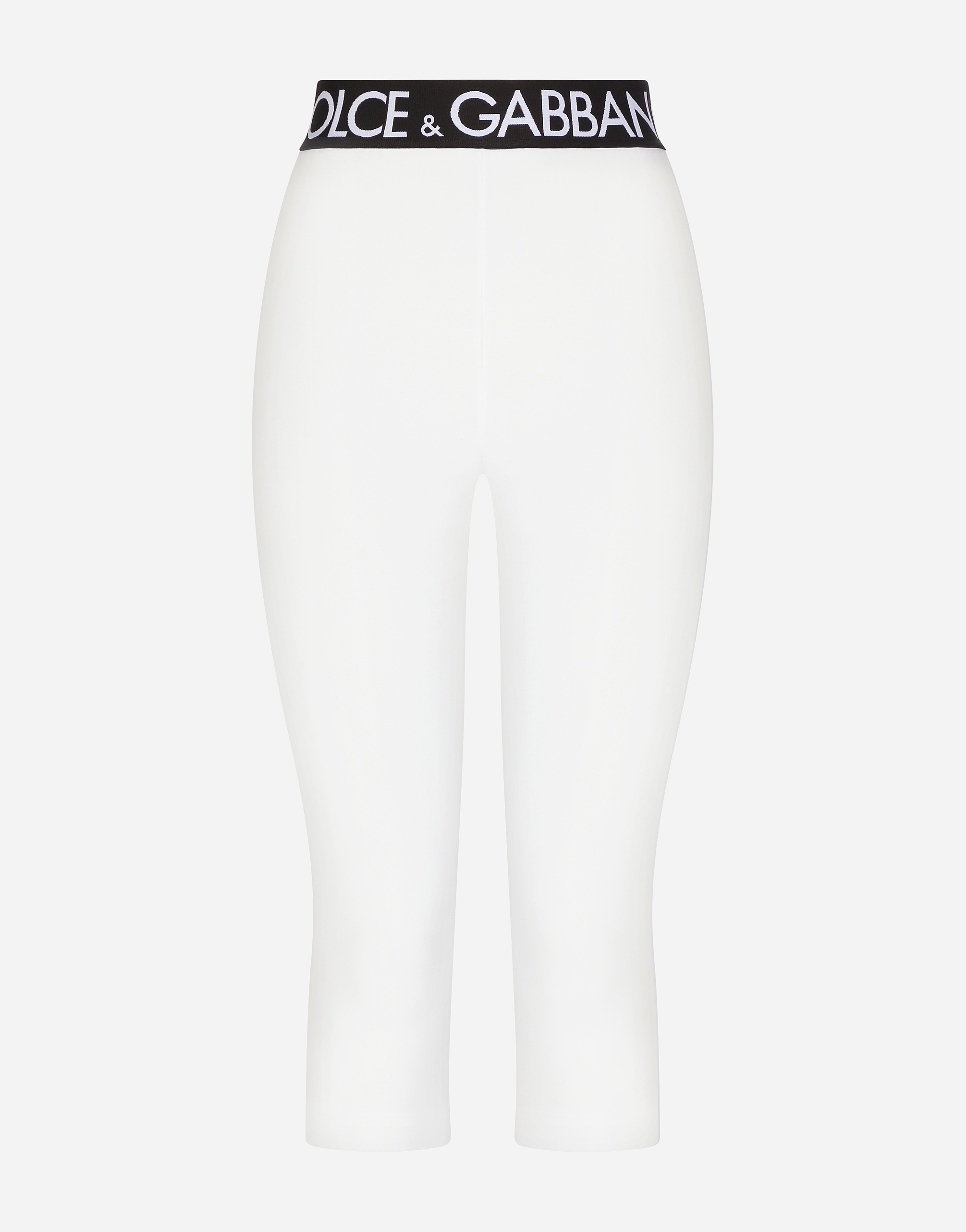 Jersey leggings with branded elastic in White