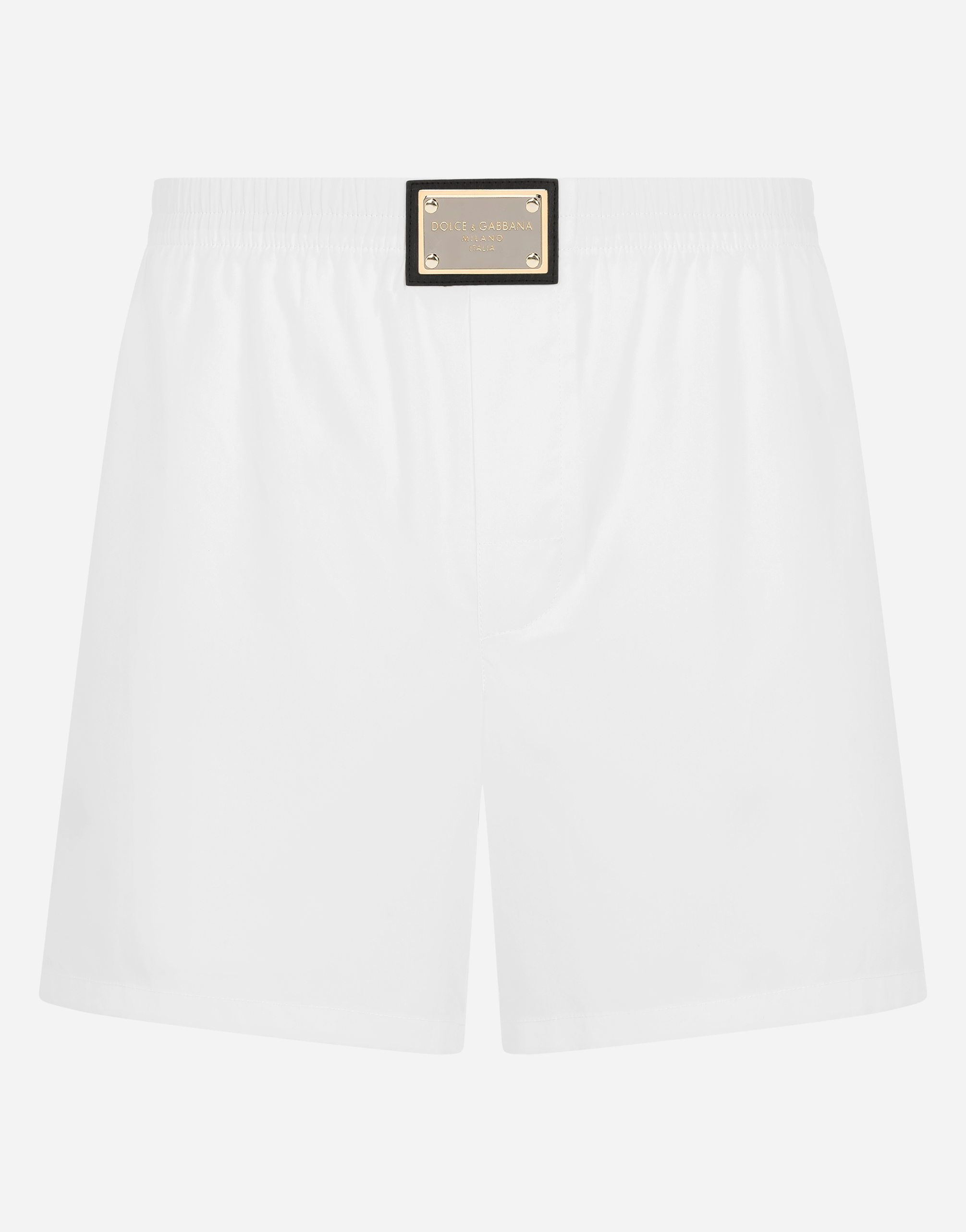 Long cotton boxers with branded plate in White