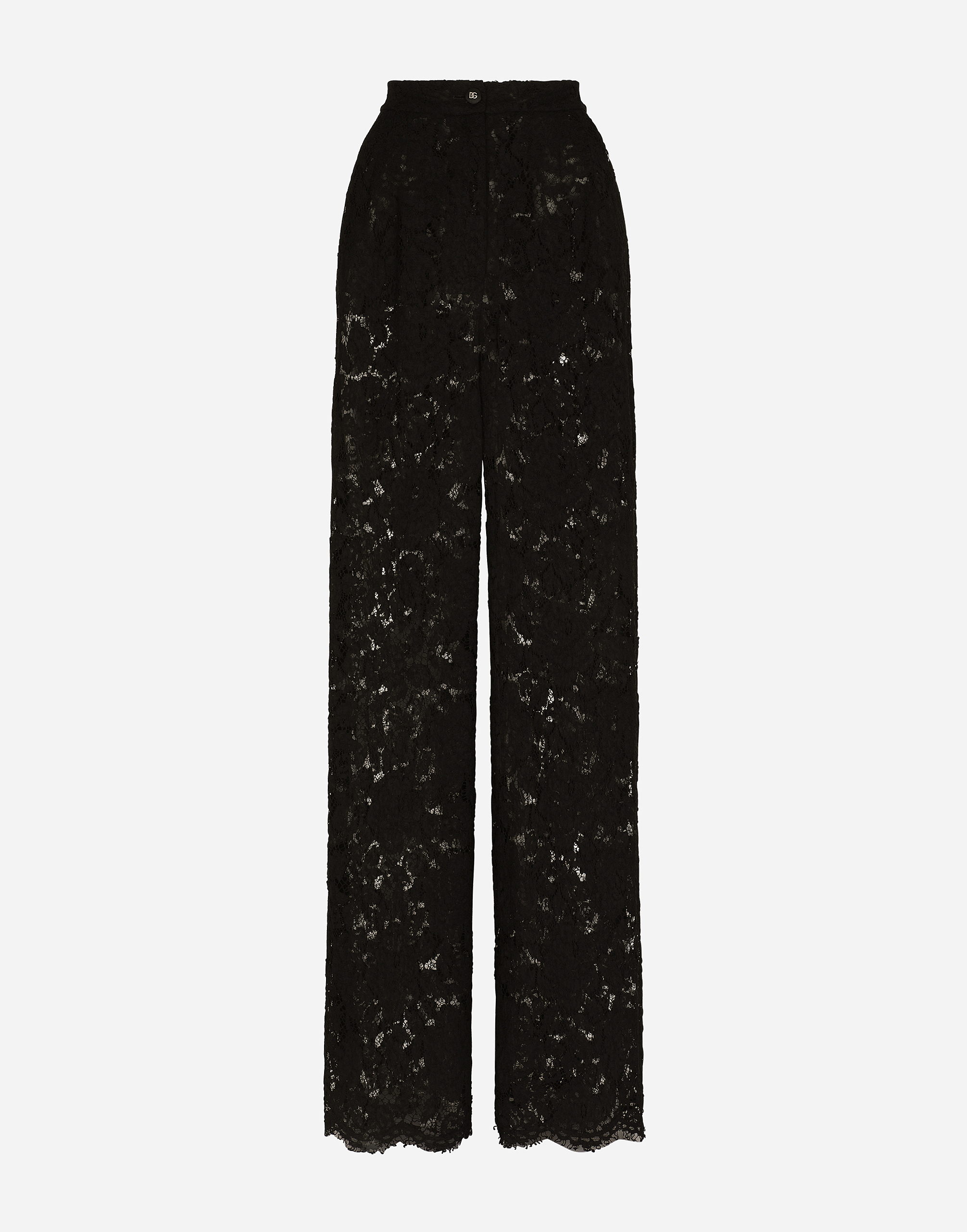Flared branded stretch lace pants in Black