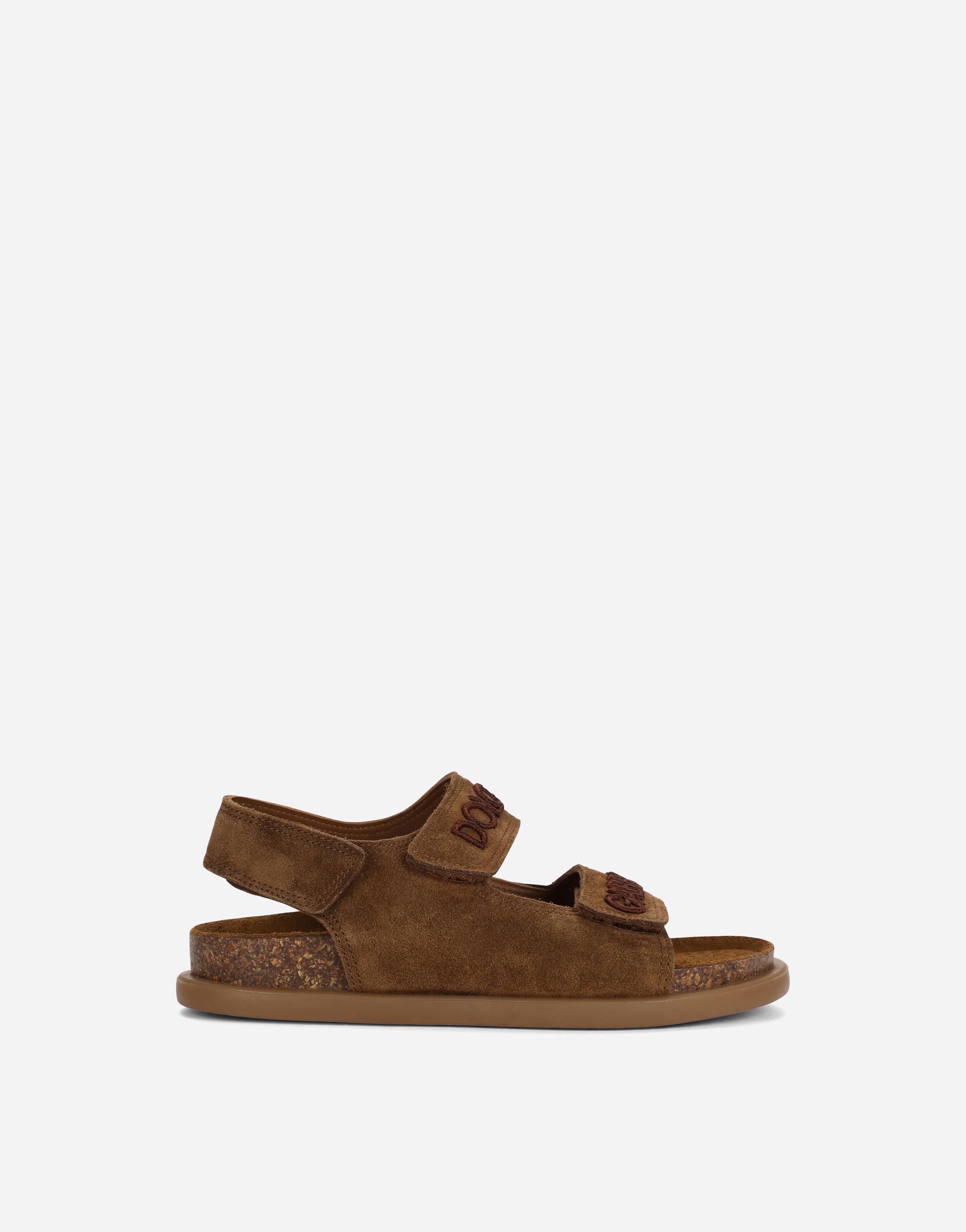 Split leather sandals with logo embroidery in Brown