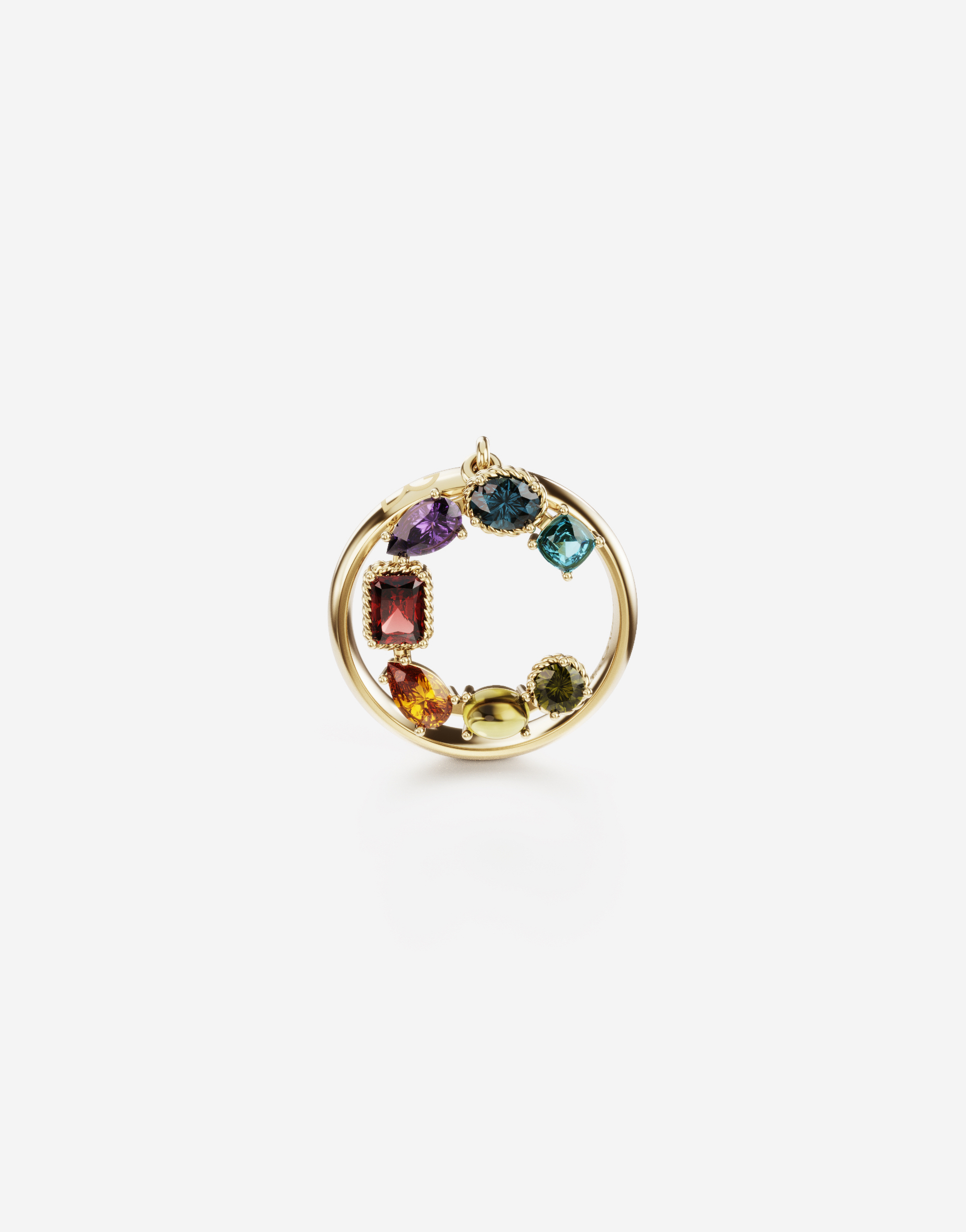 Rainbow alphabet C ring in yellow gold with multicolor fine gems in Gold