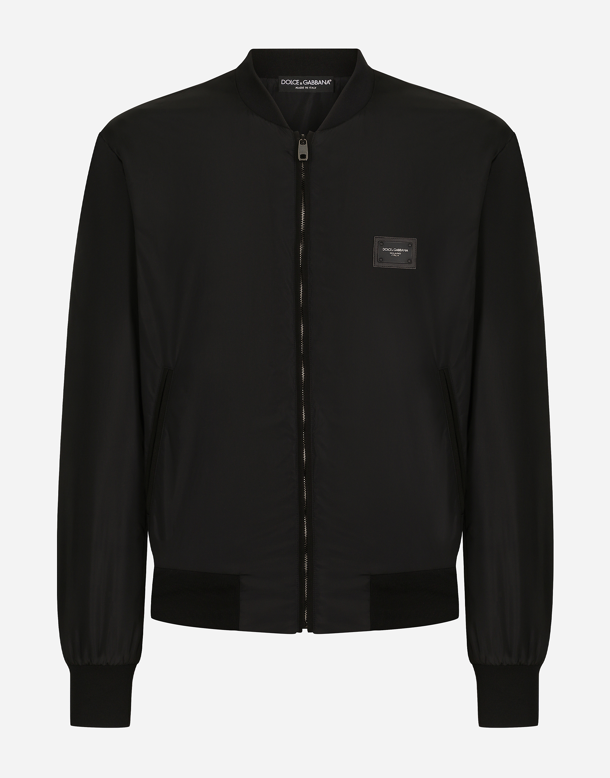 Nylon jacket with branded plate in Black