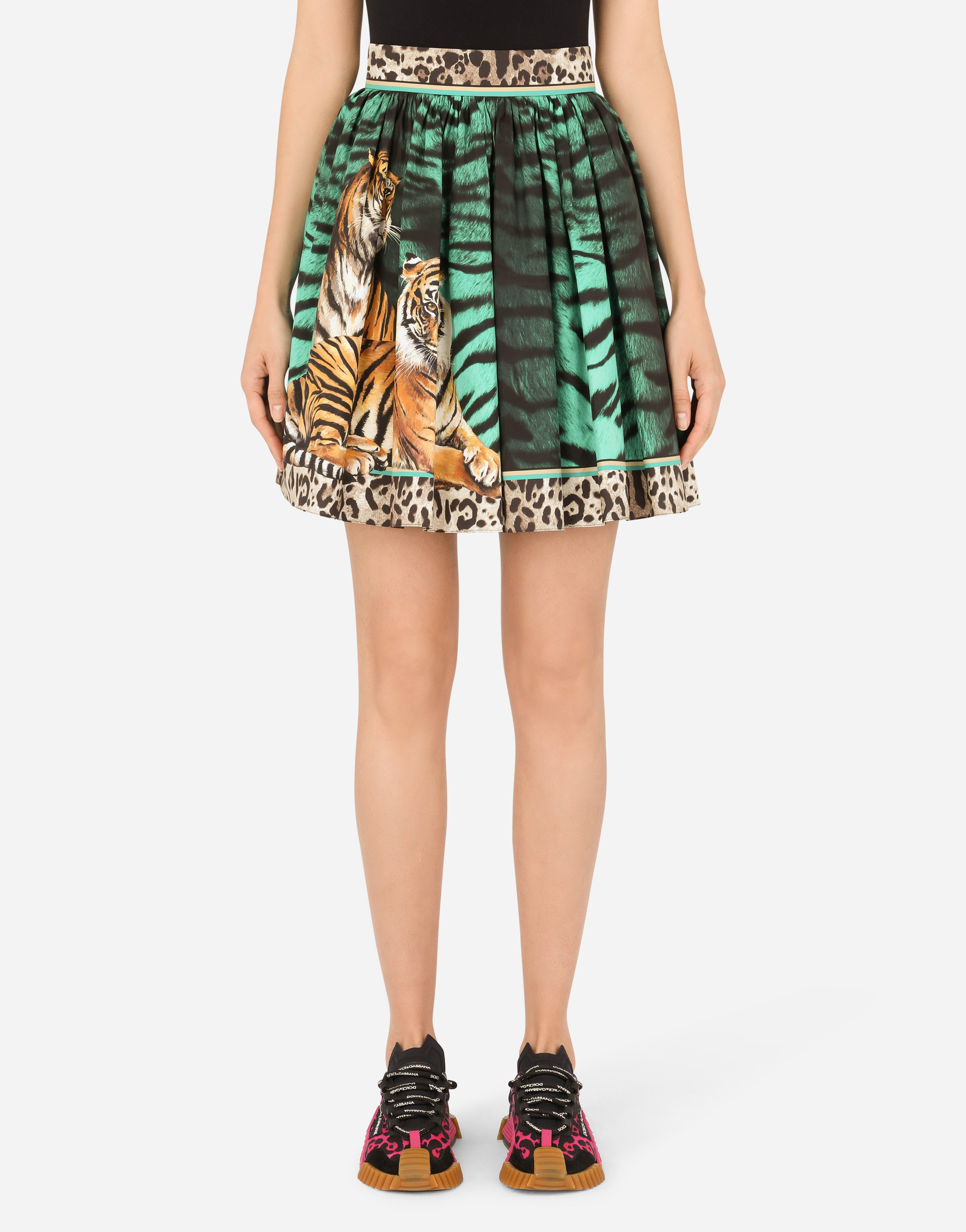 Poplin circle skirt with tiger print in Multicolor