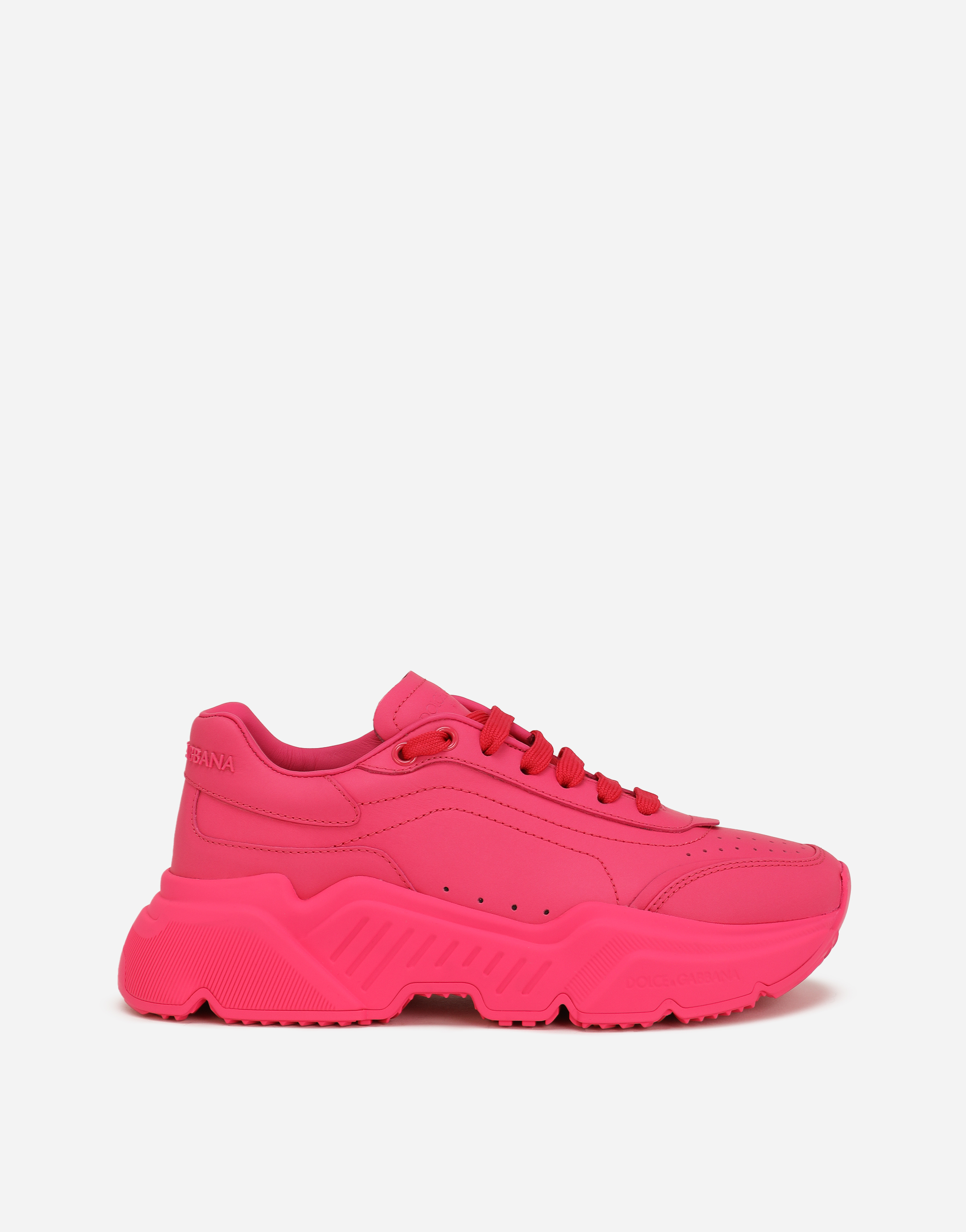 Foiled-effect calfskin nappa Daymaster sneakers in White/Fuchsia