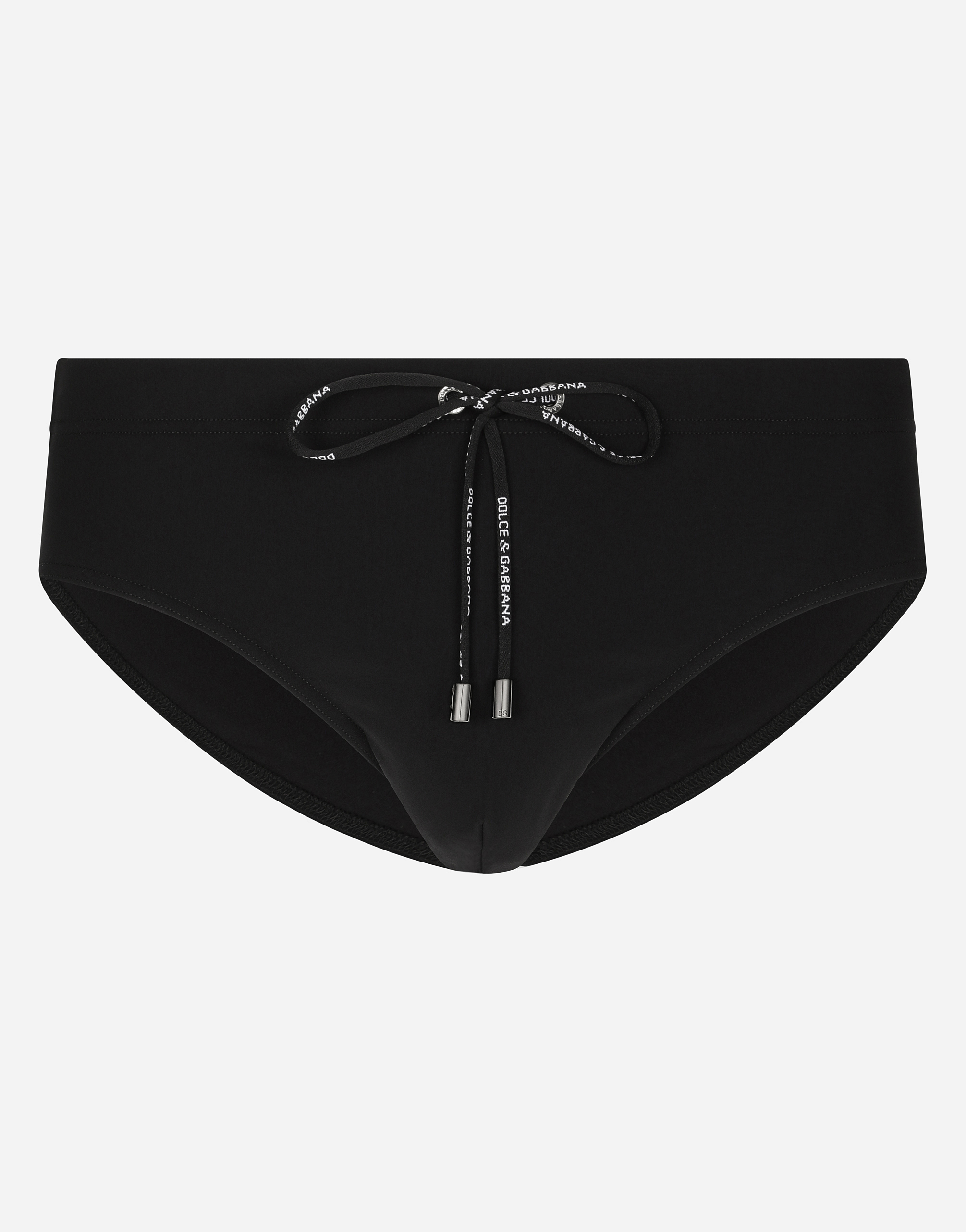 Swim briefs with high-cut leg and branded rear waistband in Black