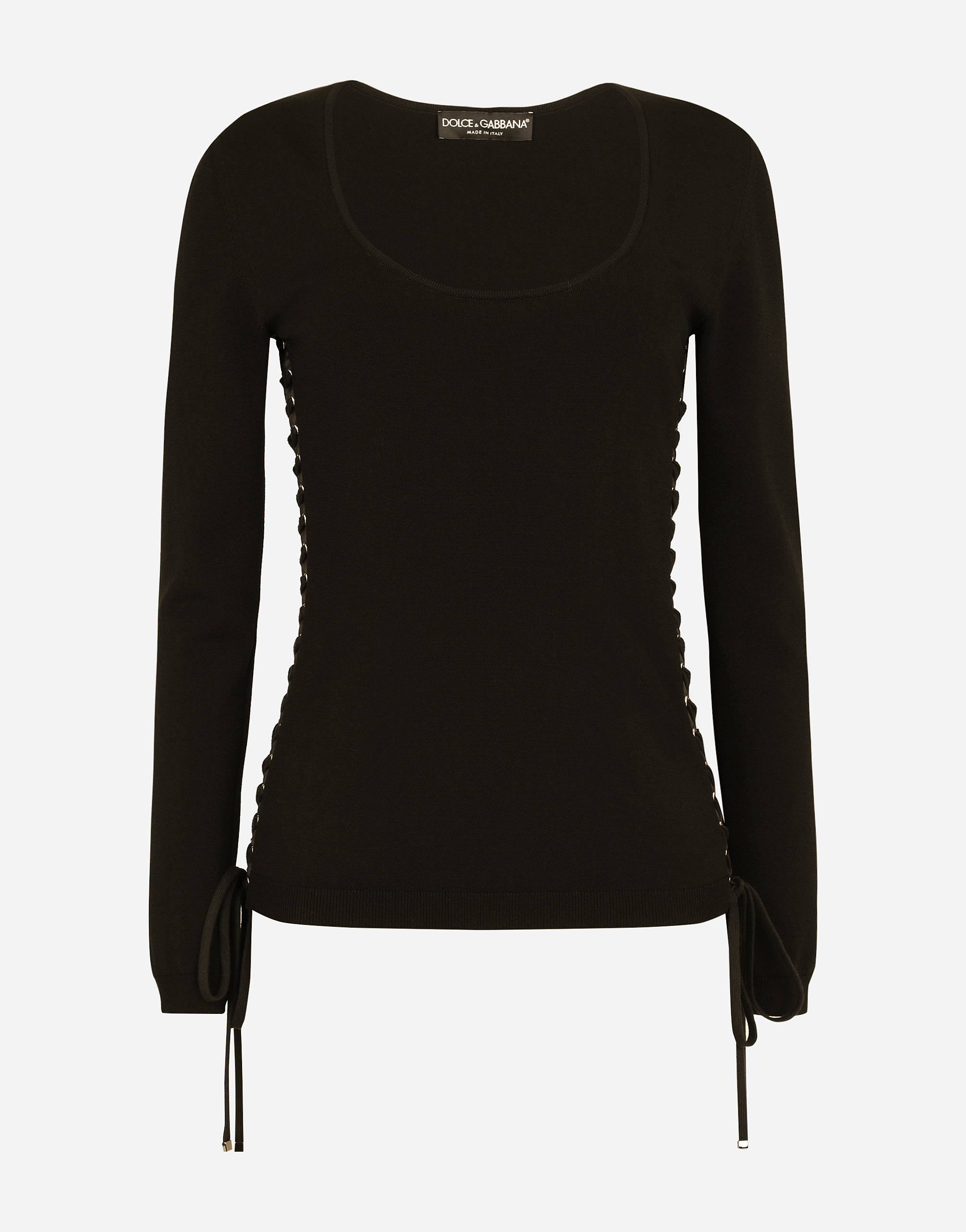 Viscose sweater with lacing and eyelets in Black
