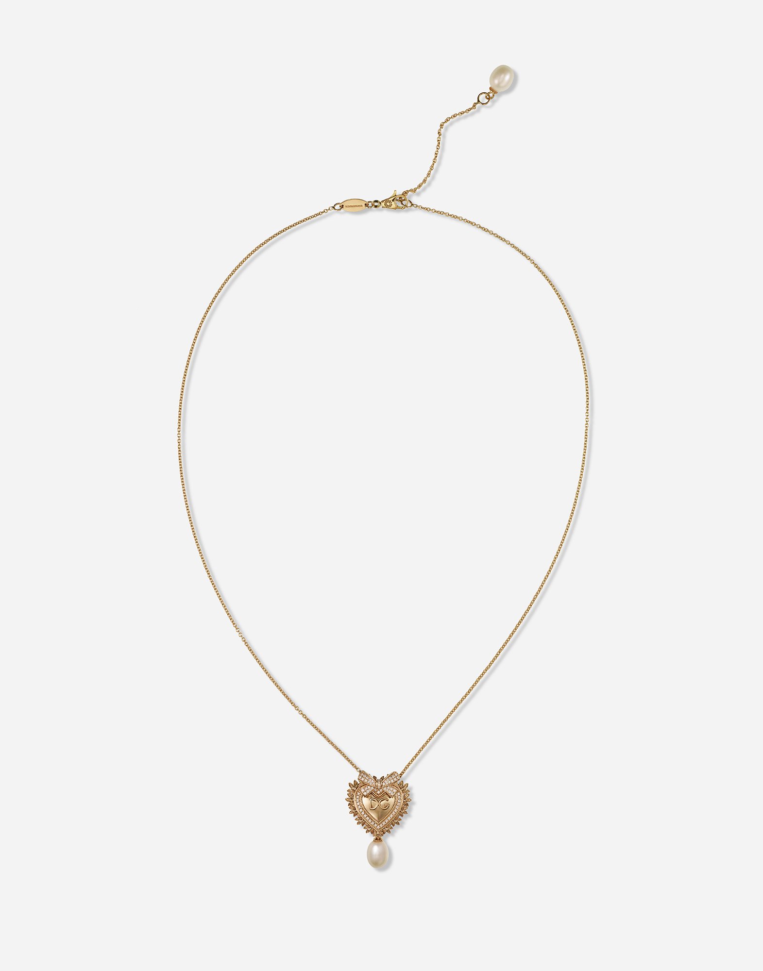 Devotion necklace in yellow gold with diamonds and pearls in Yellow Gold