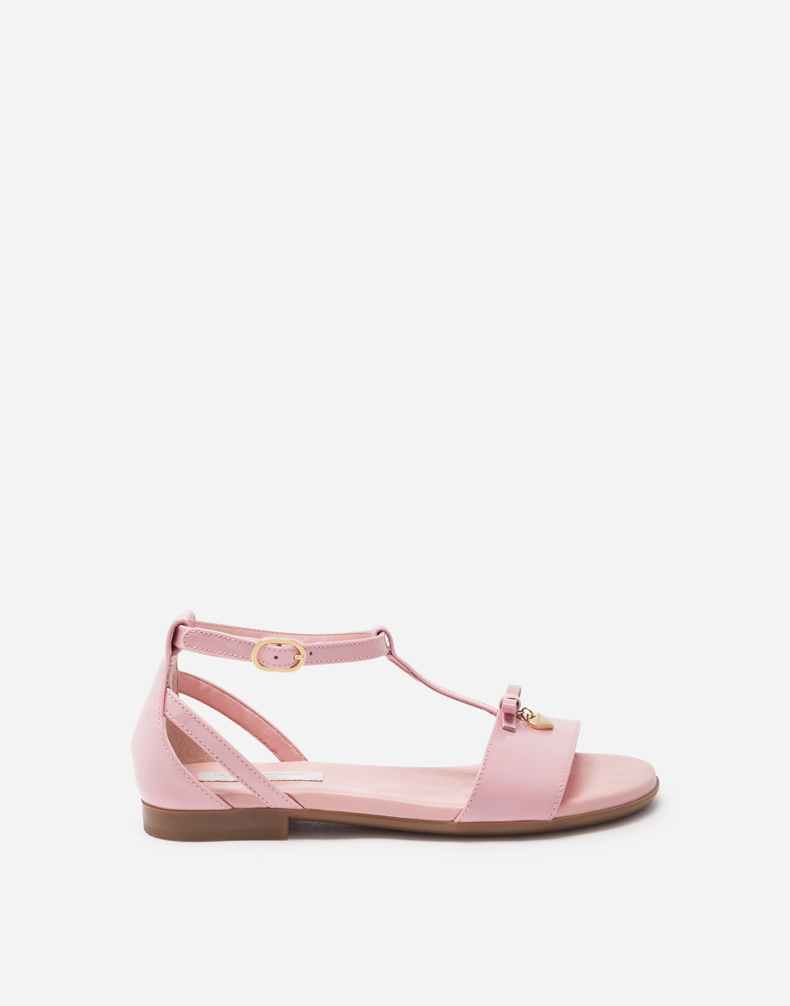 T-strap patent leather sandal in Pink