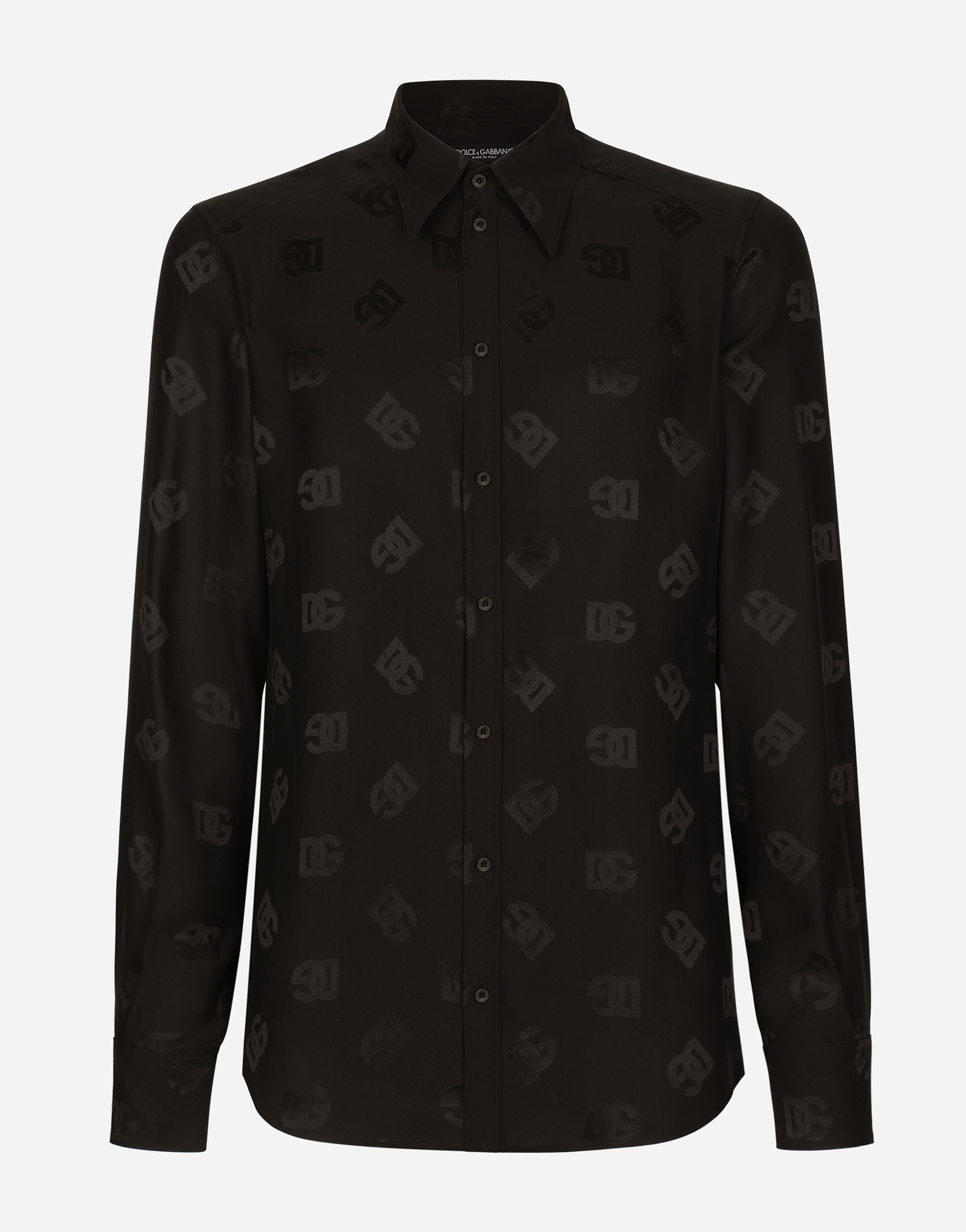 Silk jacquard Martini-fit shirt with DG Monogram in Black