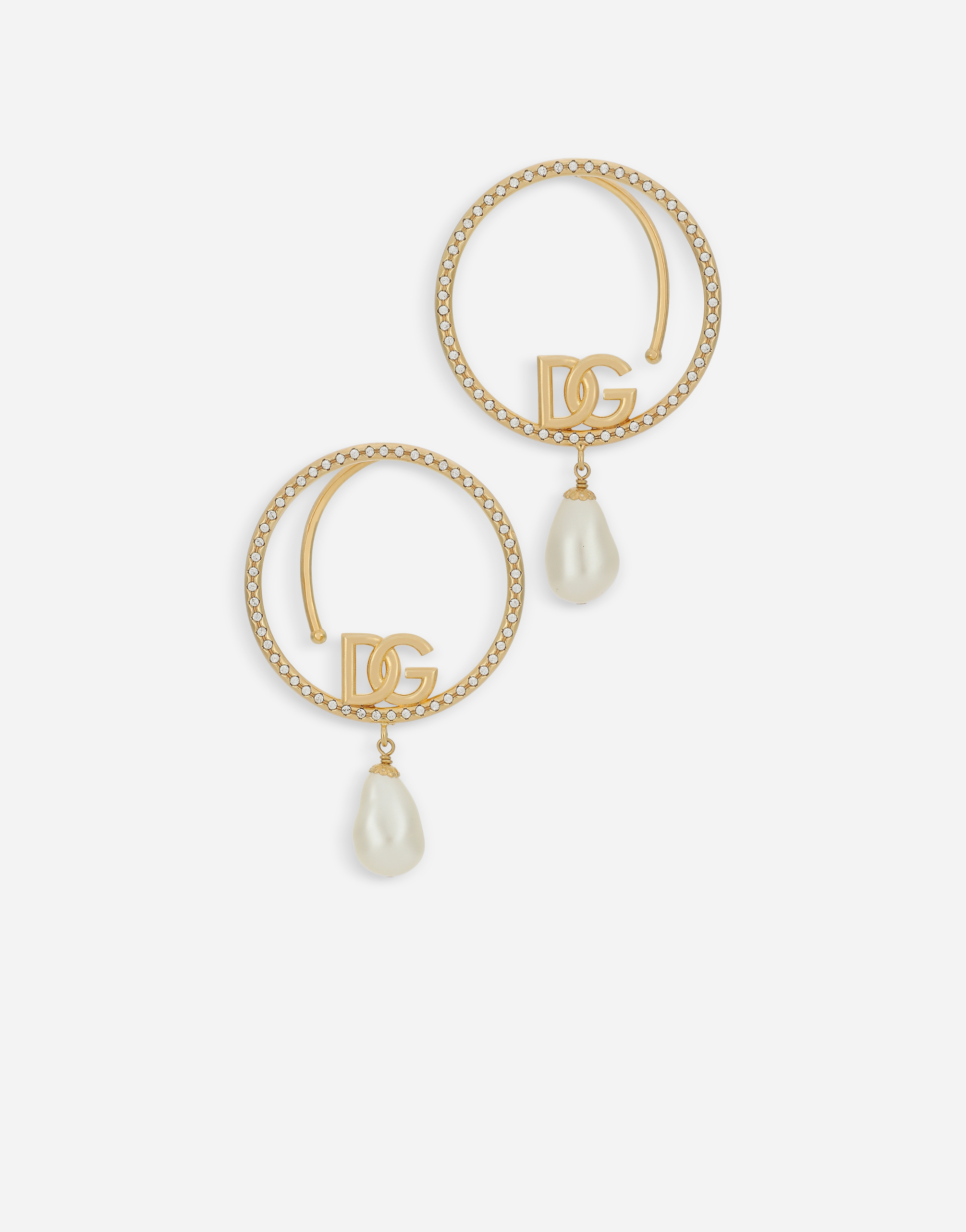 Hoop earrings with DG logo and pearls in Gold
