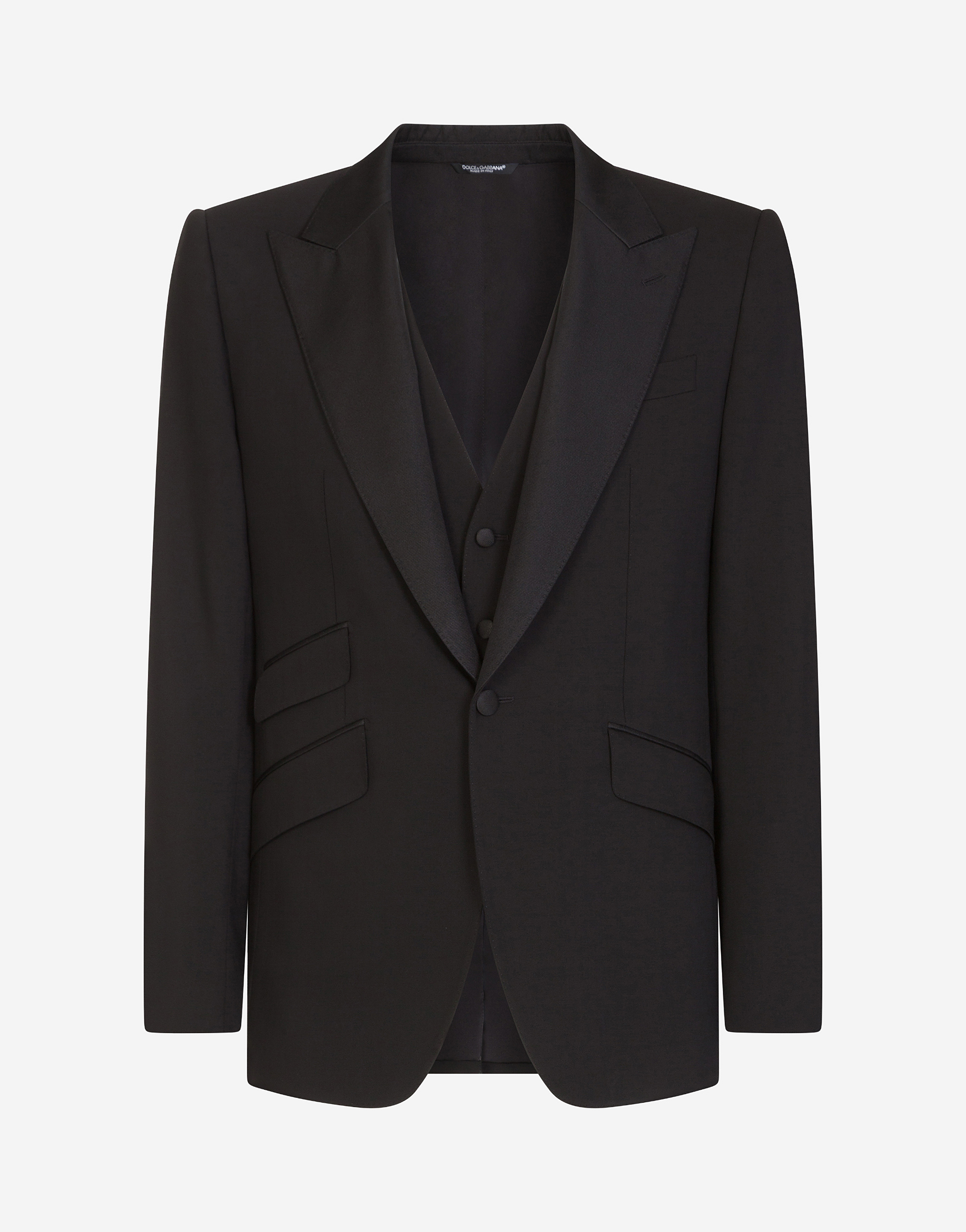 Sicilia-fit tuxedo suit in stretch wool in Black