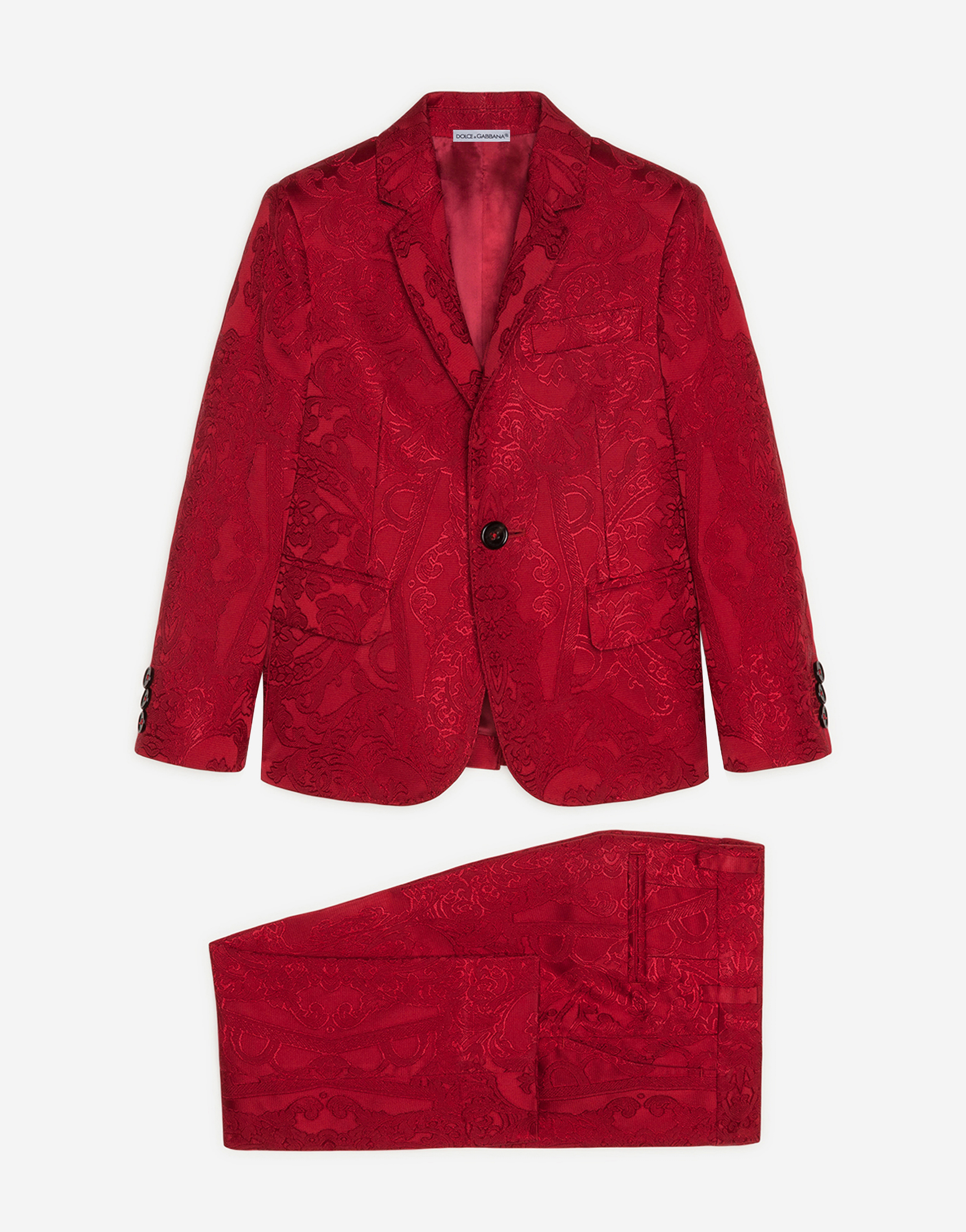 Single-breasted suit in ornamental jacquard in Red