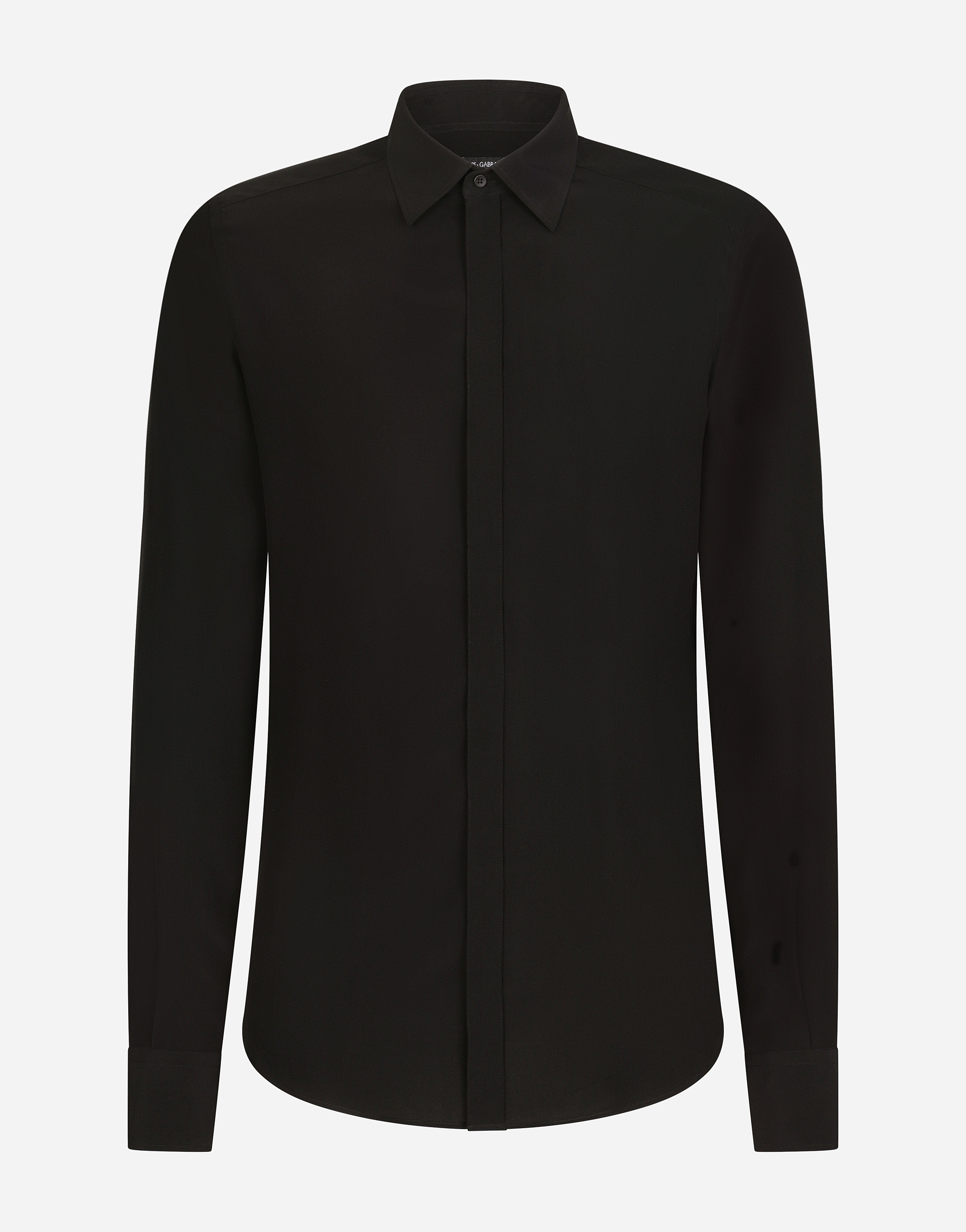 Silk crepe de chine Martini-fit shirt in Black