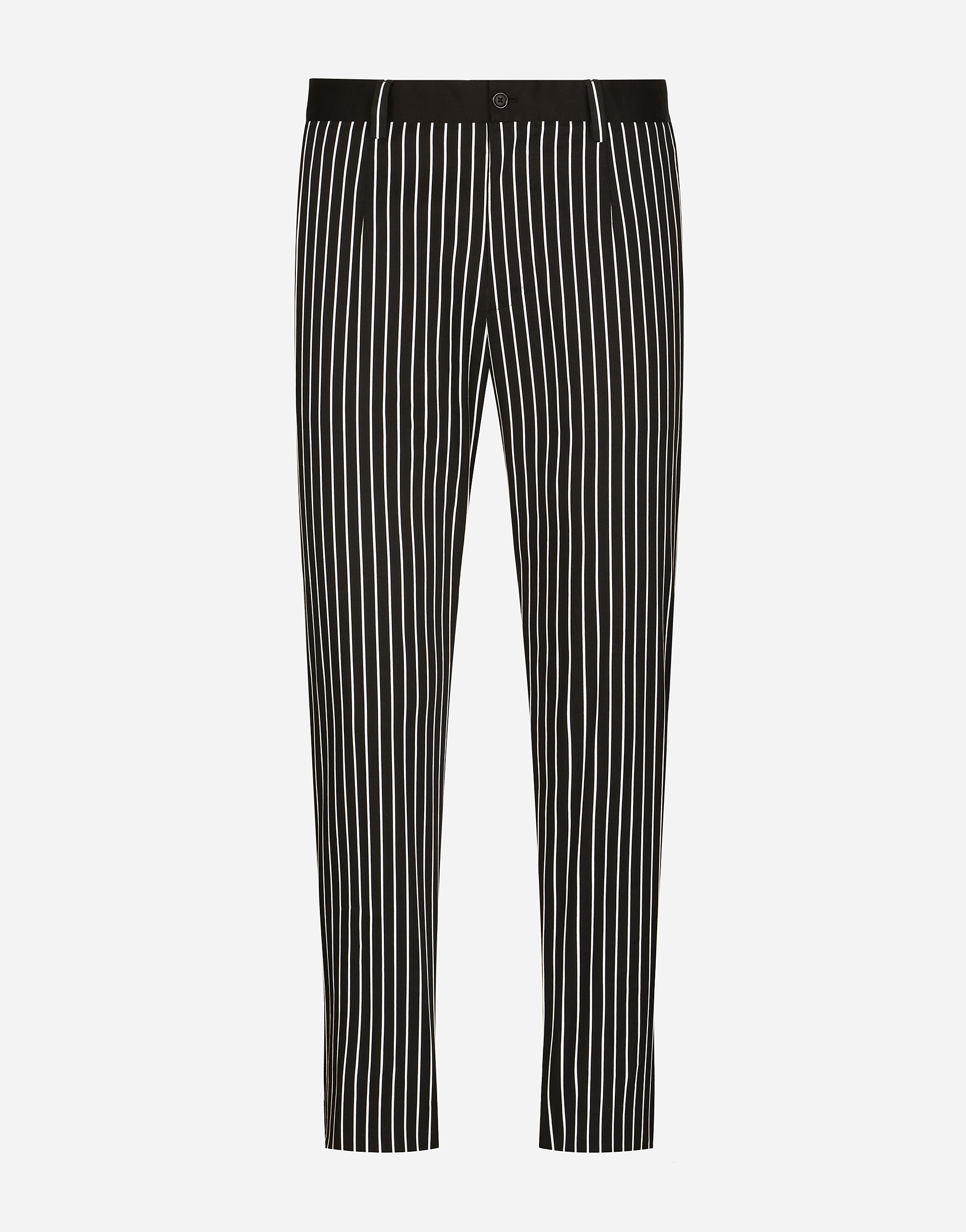 Pinstripe stretch cotton pants with bands in Multicolor