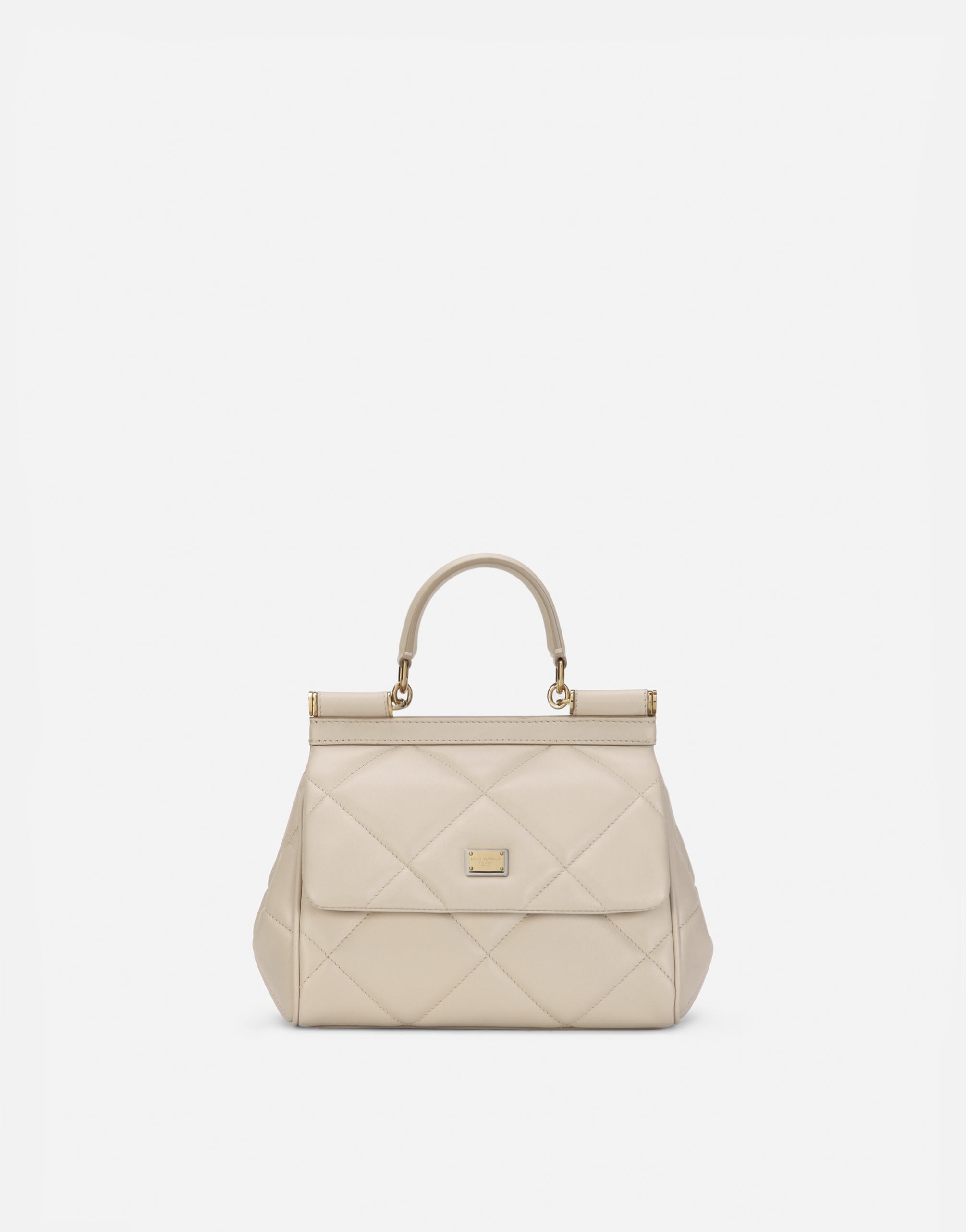 Small Sicily bag in quilted calfskin in Beige