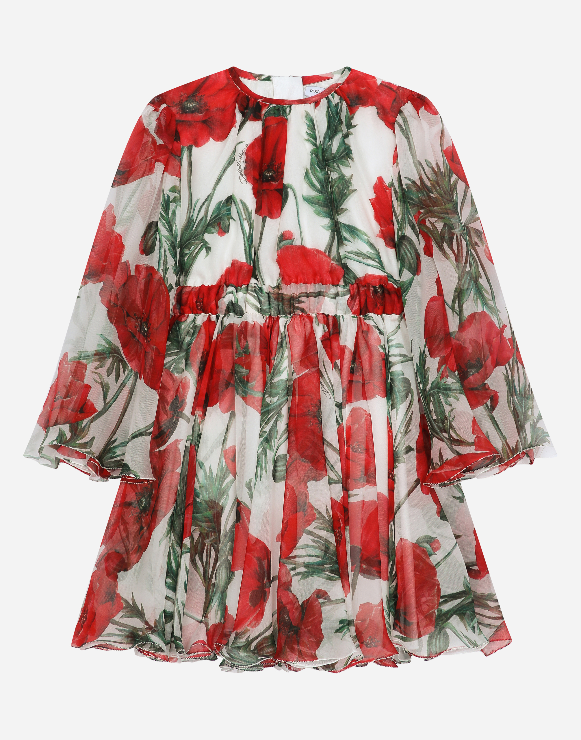 Poppy-print chiffon midi dress in Multicolor