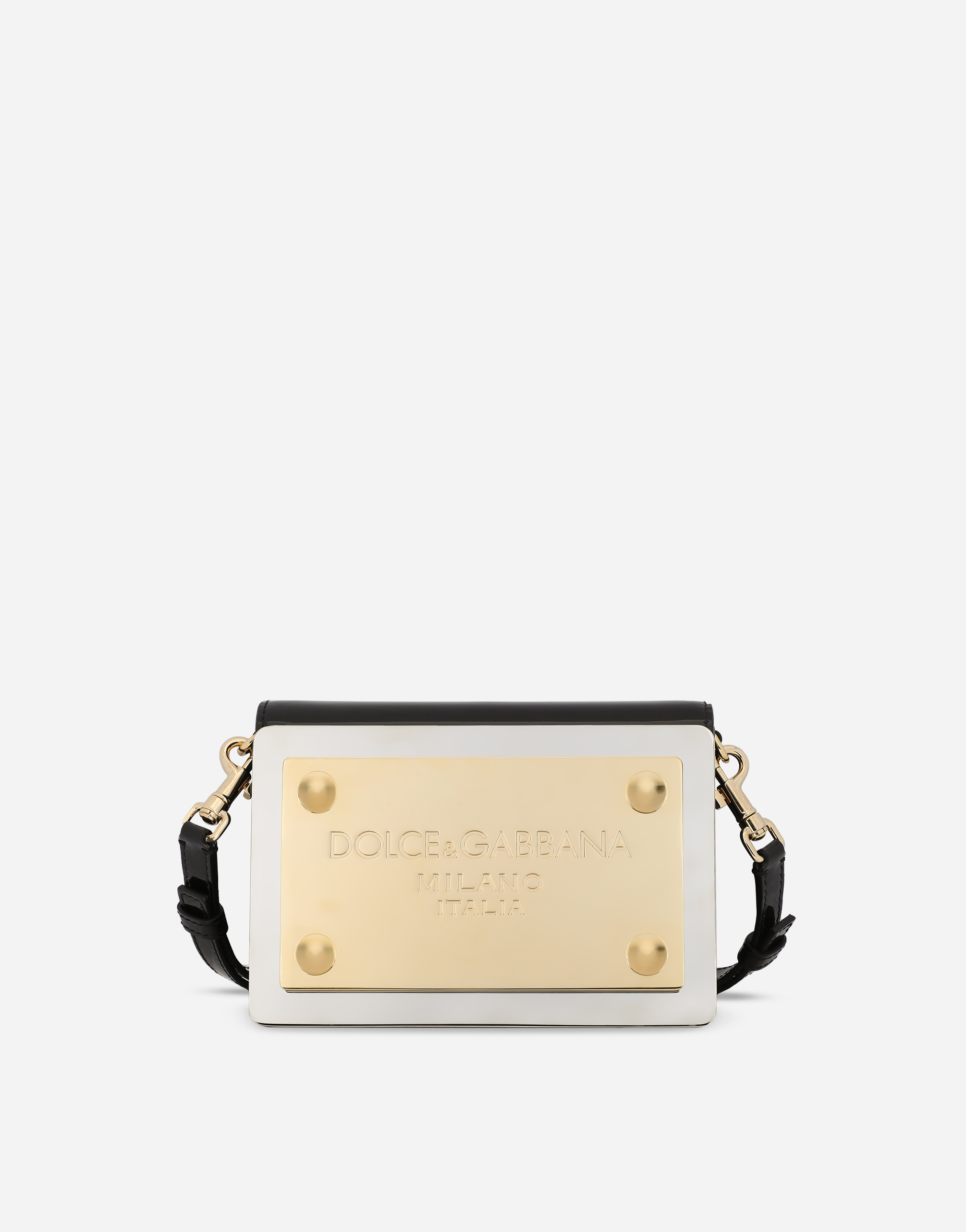 Patent leather 90s Sicily clutch with branded plate in Black