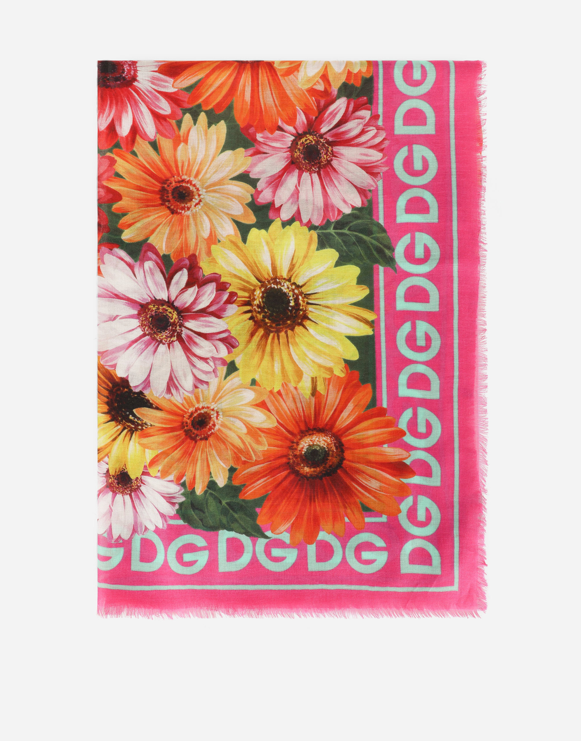 Modal and cashmere scarf with gerbera-daisy print (140 x 140) in Multicolor
