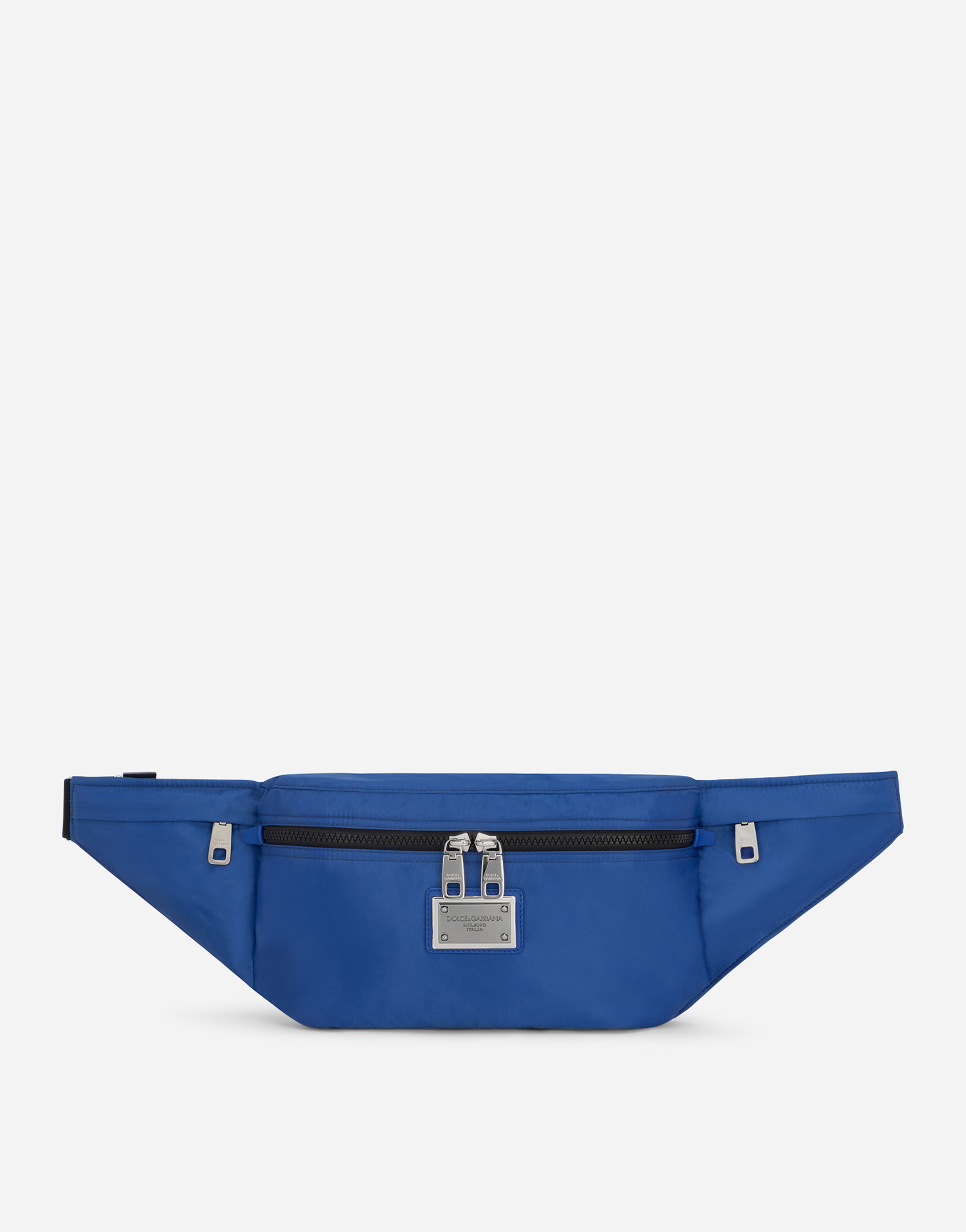 Nylon belt bag with branded plate in Blue