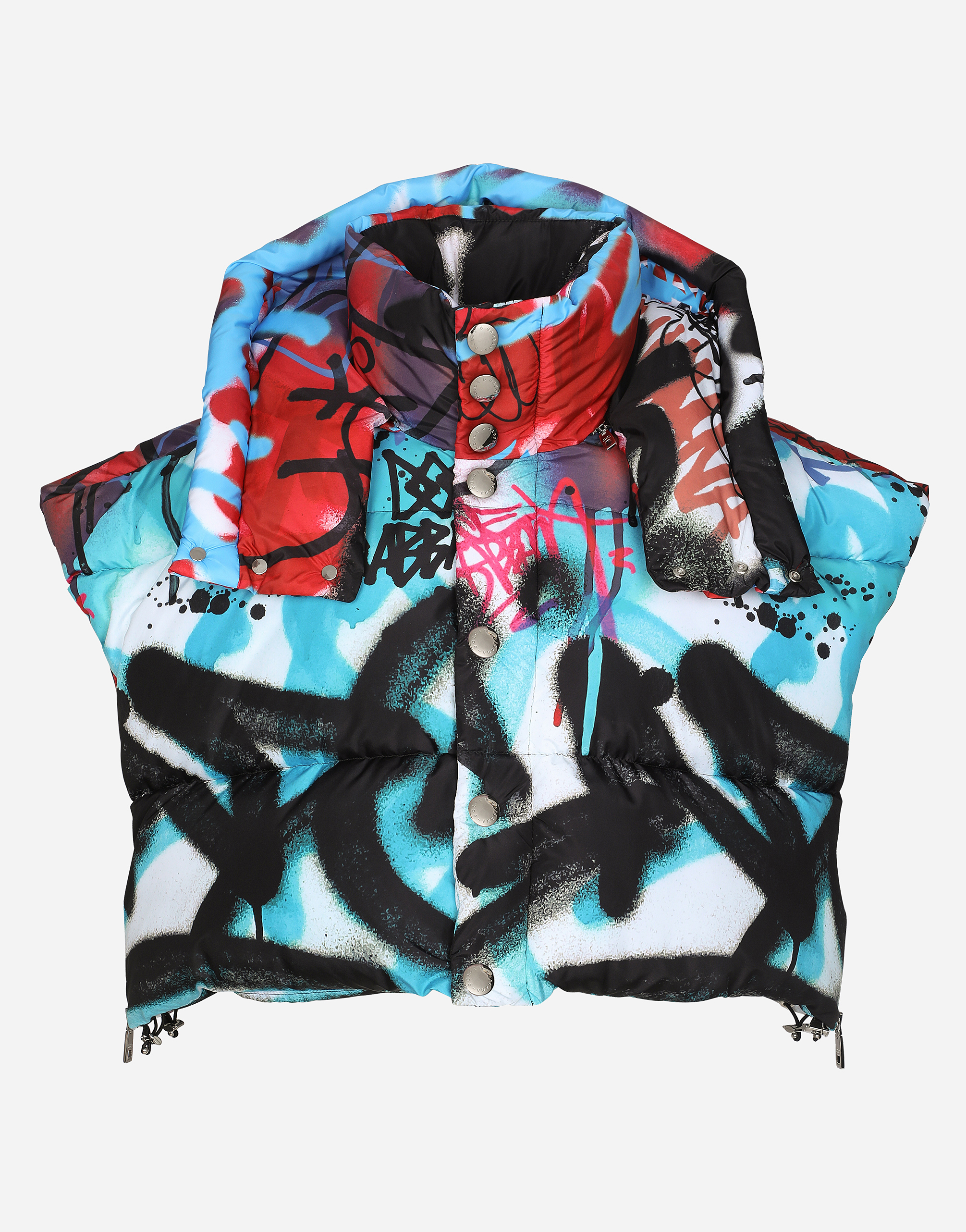 Sleeveless jacket with spray-paint graffiti print in Multicolor