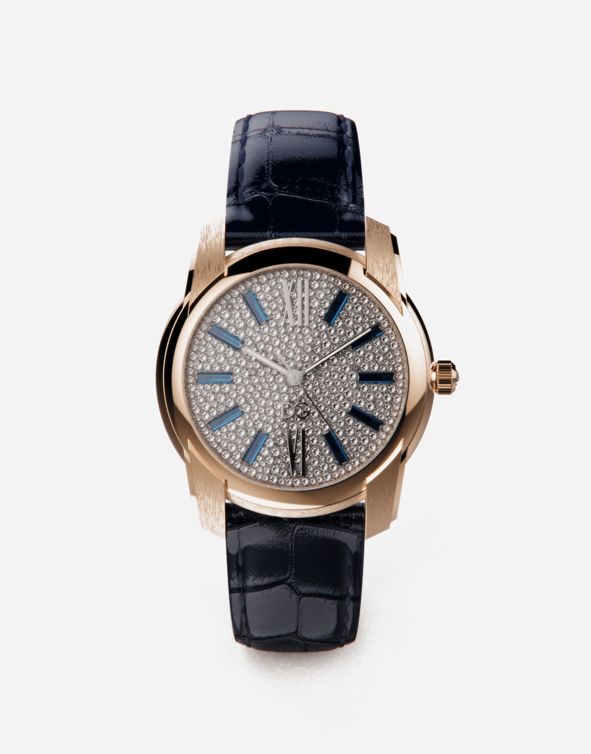 Gold watch with diamond pavé in Blue/Pink Gold