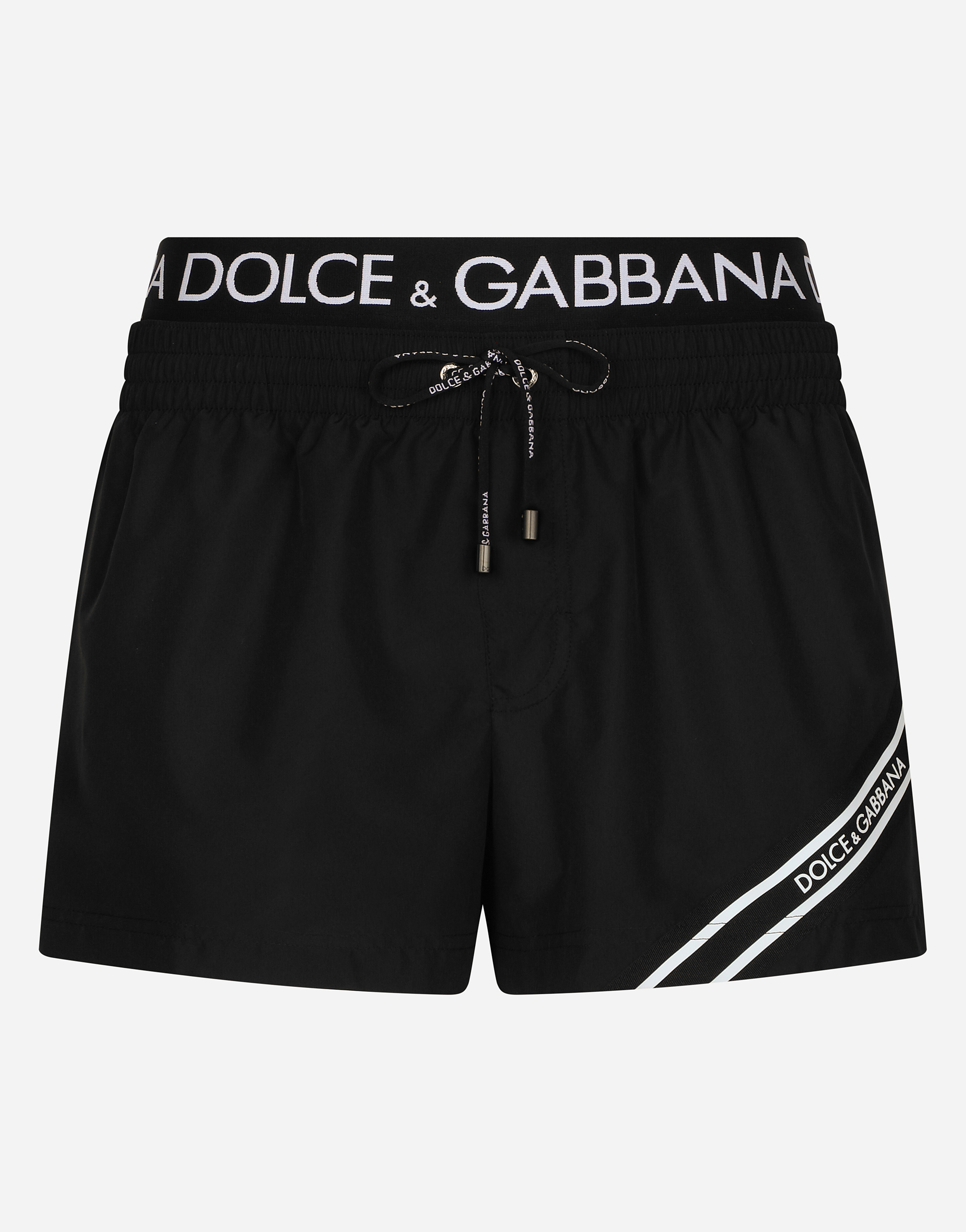 Short swim trunks with branded band in Black