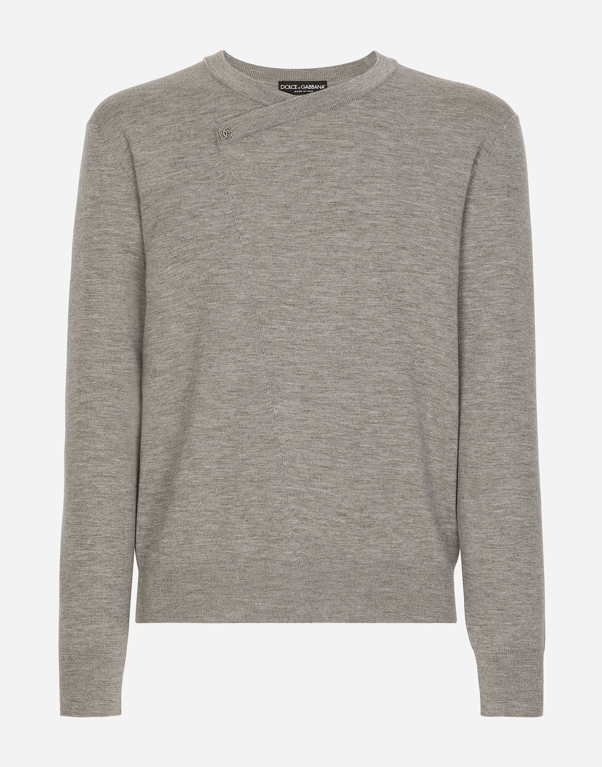 Wool round-neck sweater with DG hardware in Grey