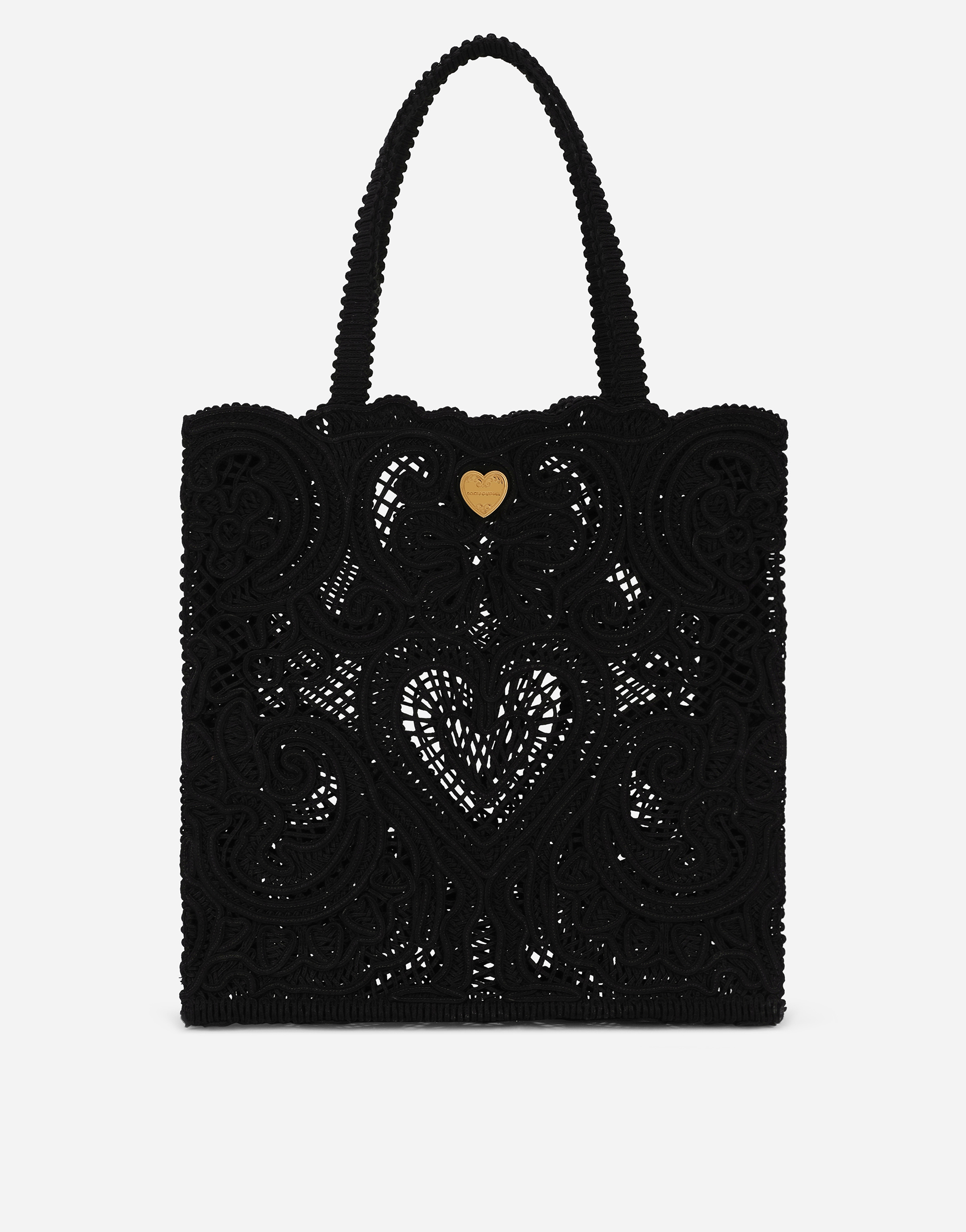 Medium shopper with cordonetto embroidery in Black