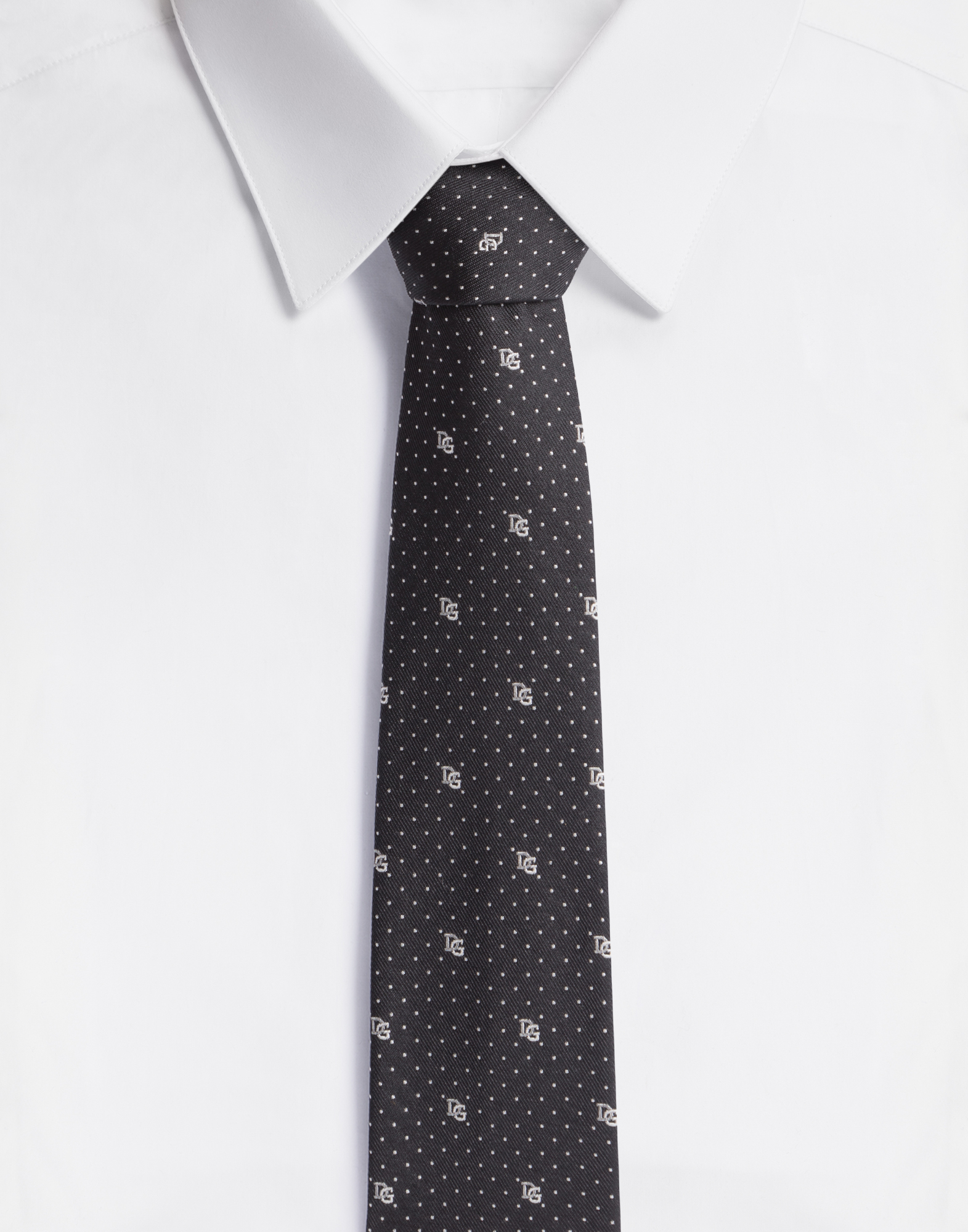Silk blade tie with polka-dot design and DG logo (6 cm) in Black