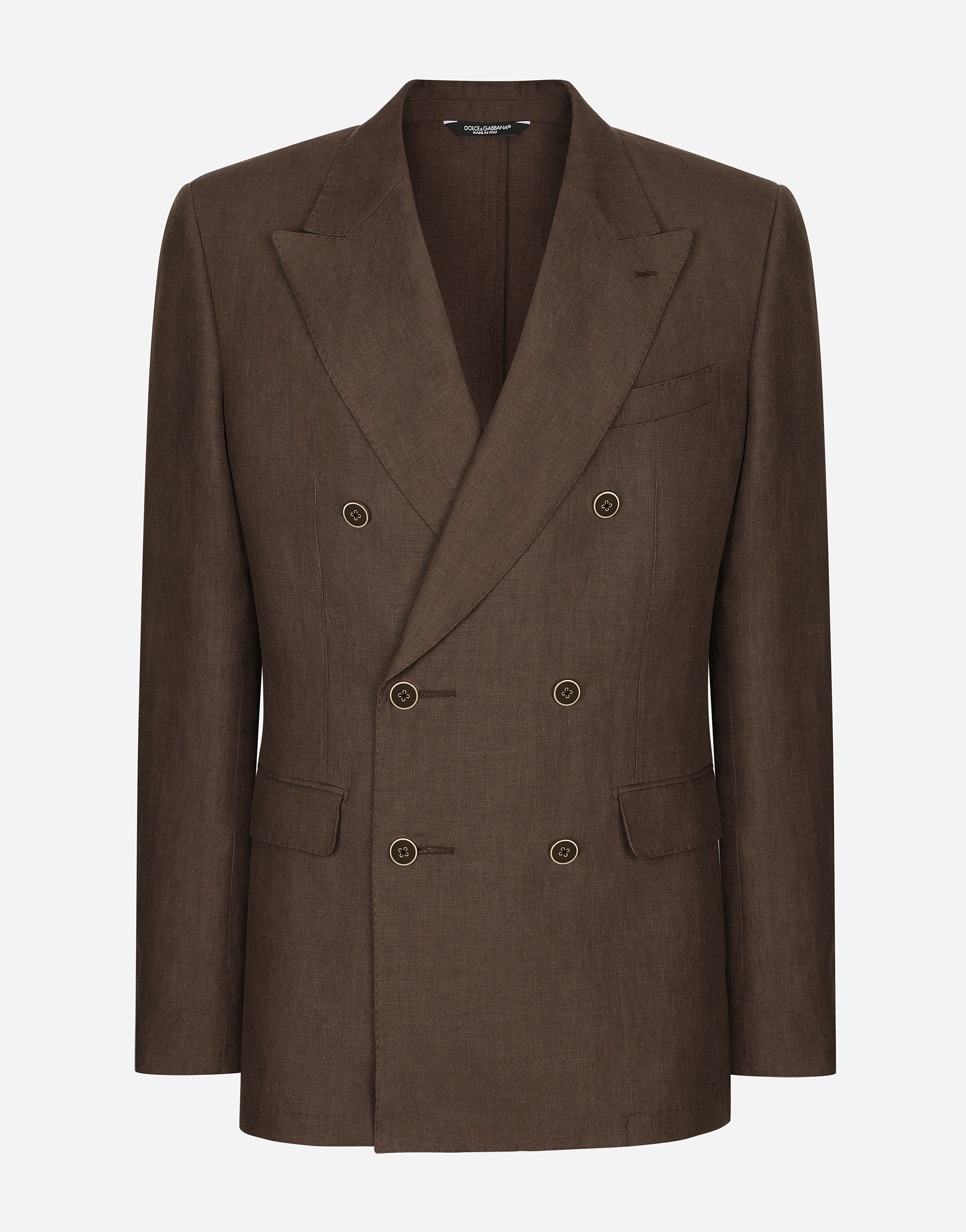 Double-breasted linen Sicilia-fit suit in Brown