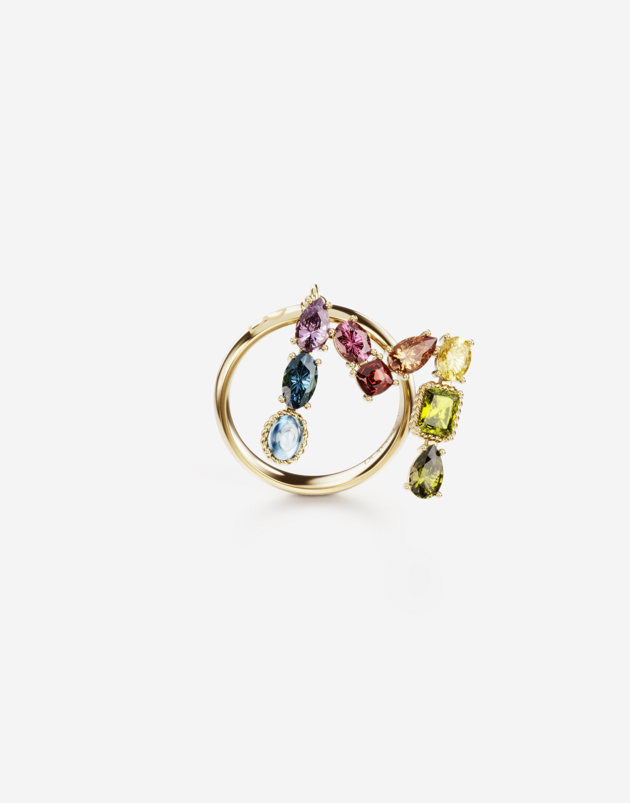 Rainbow alphabet M ring in yellow gold with multicolor fine gems in Gold