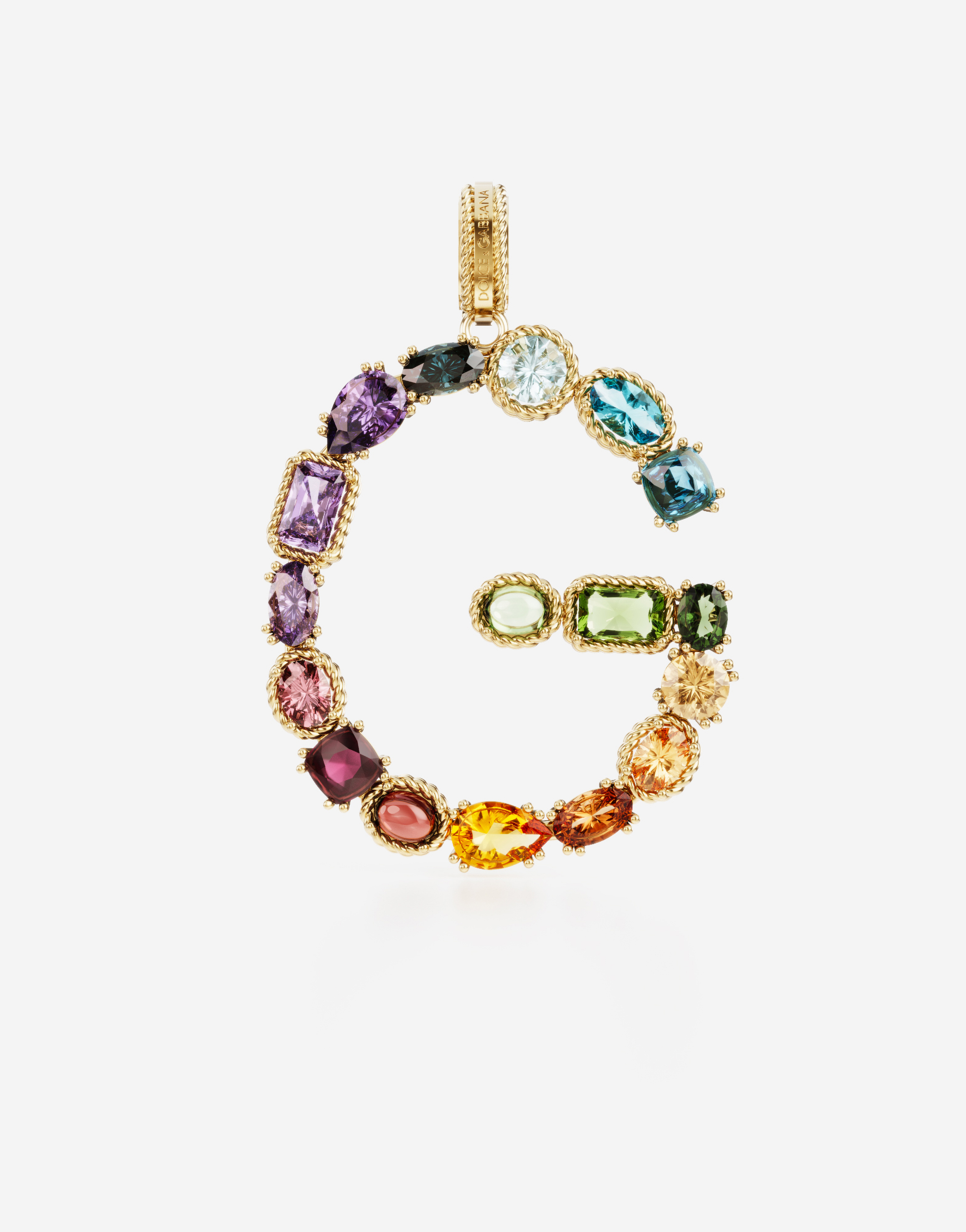 Rainbow alphabet G 18 kt yellow gold charm with multicolor fine gems in Gold