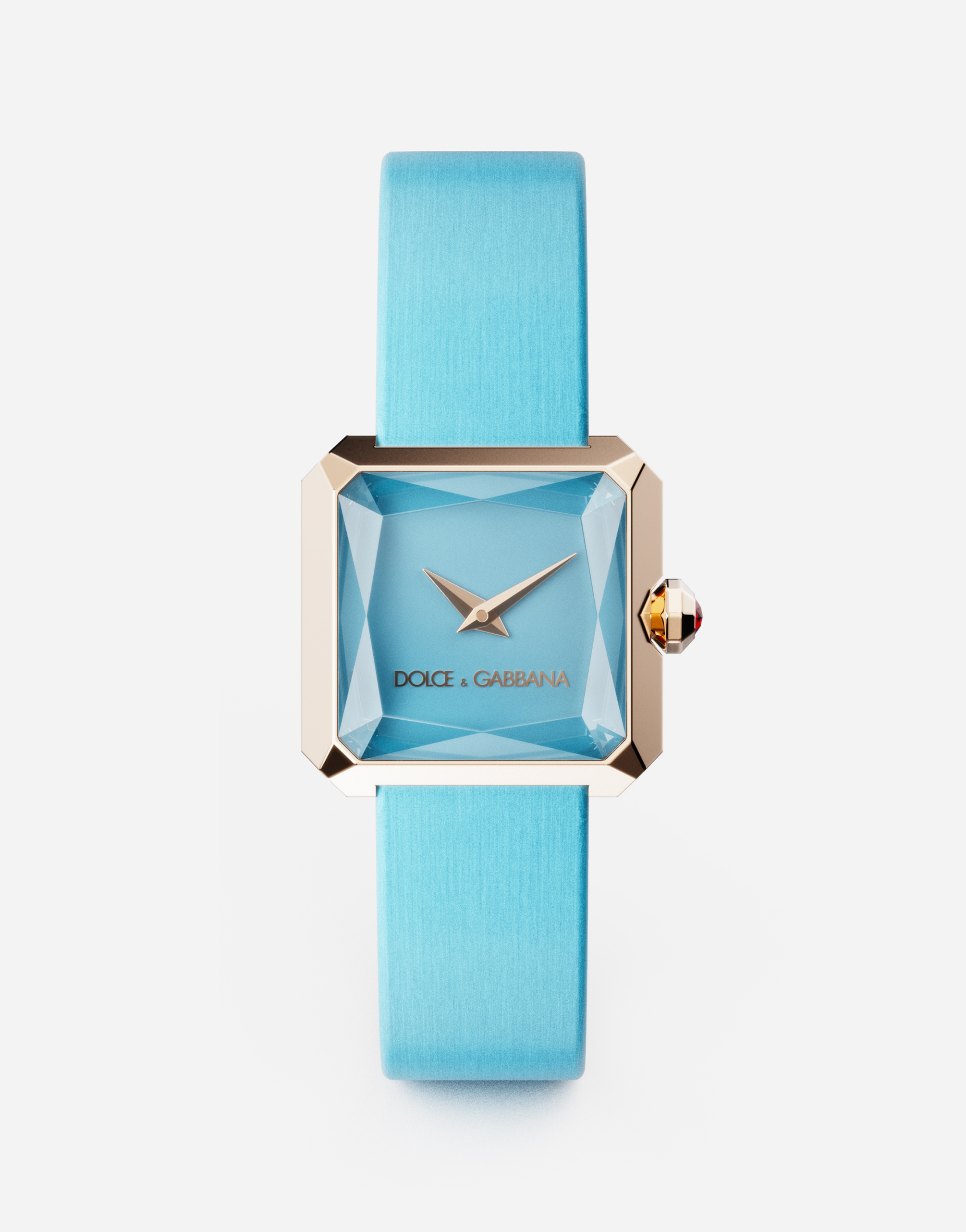 Gold watch with silk strap in Light Blue