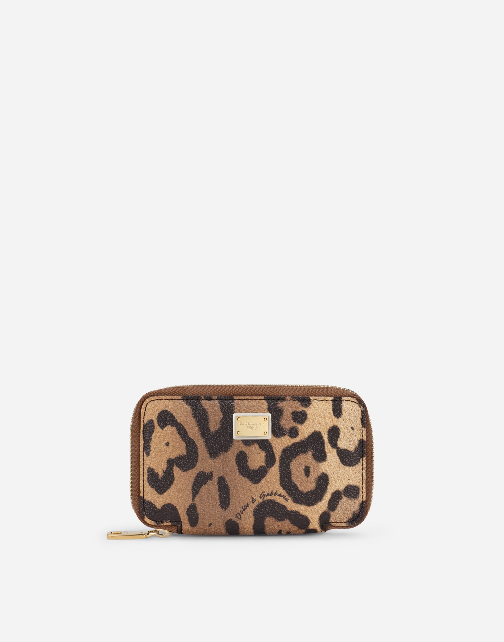Leopard-print Crespo key chain with zipper and branded plate in Multicolor