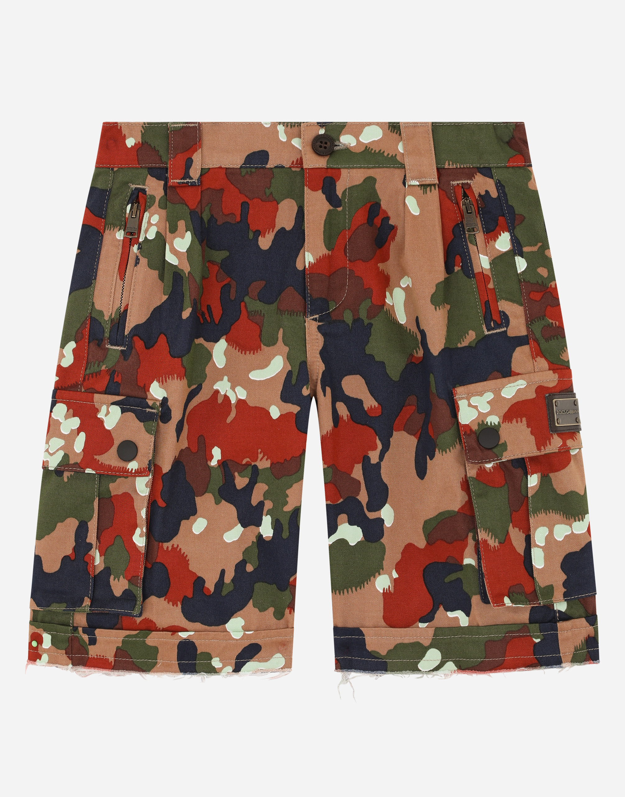 Drill cargo shorts with camouflage print in Multicolor