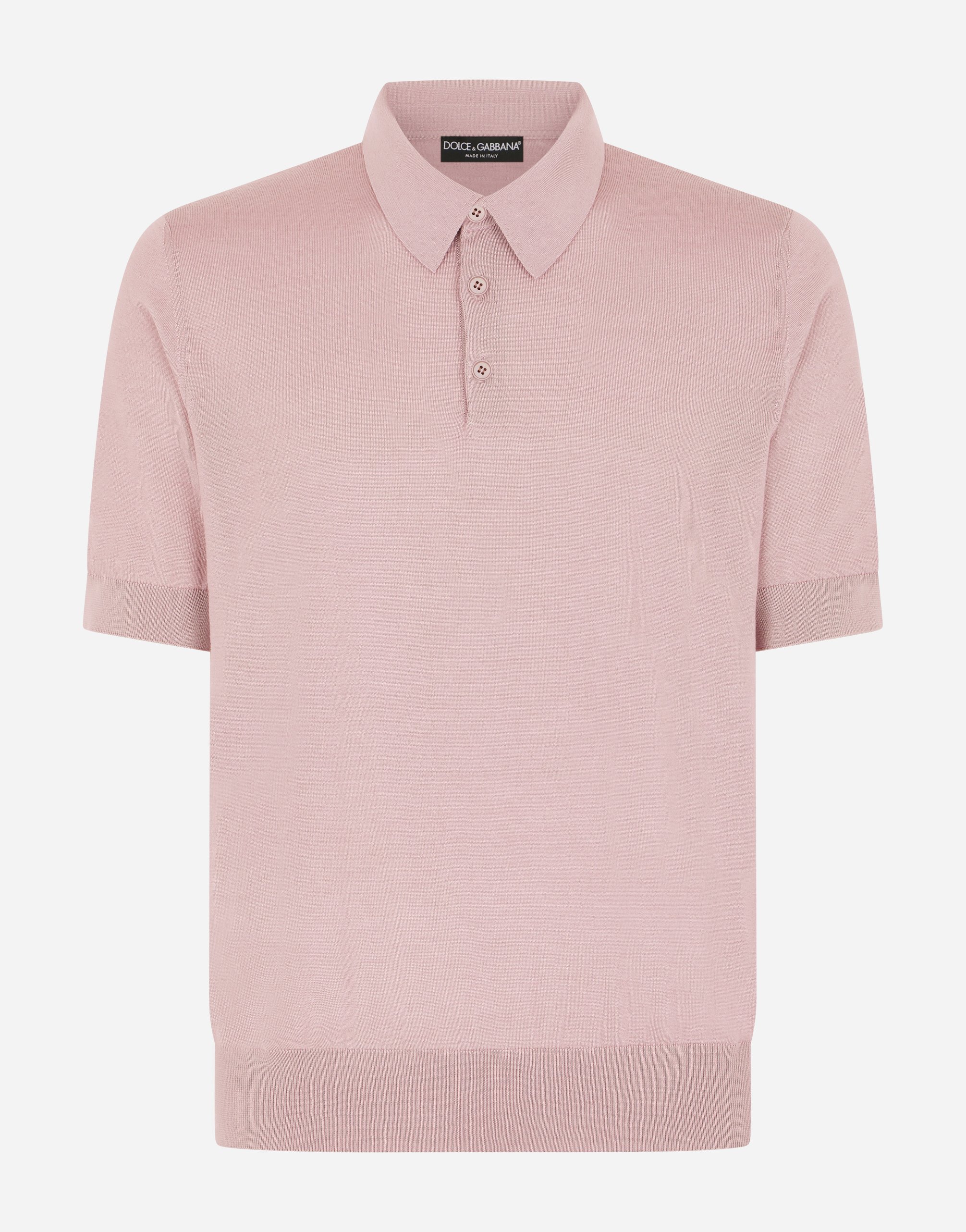 Short-sleeved cashmere and silk polo-shirt in Pink