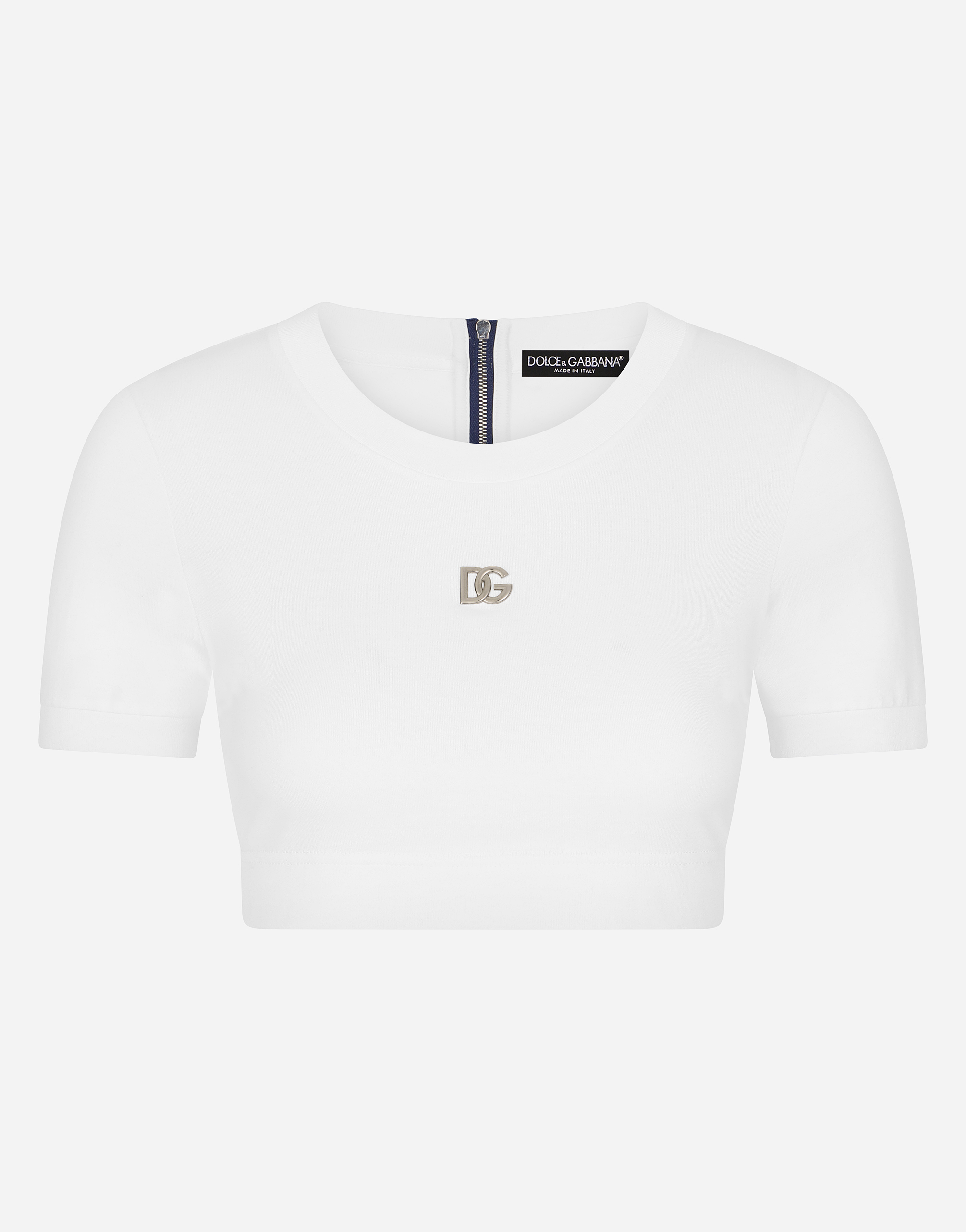 Cropped jersey T-shirt with DG logo in White