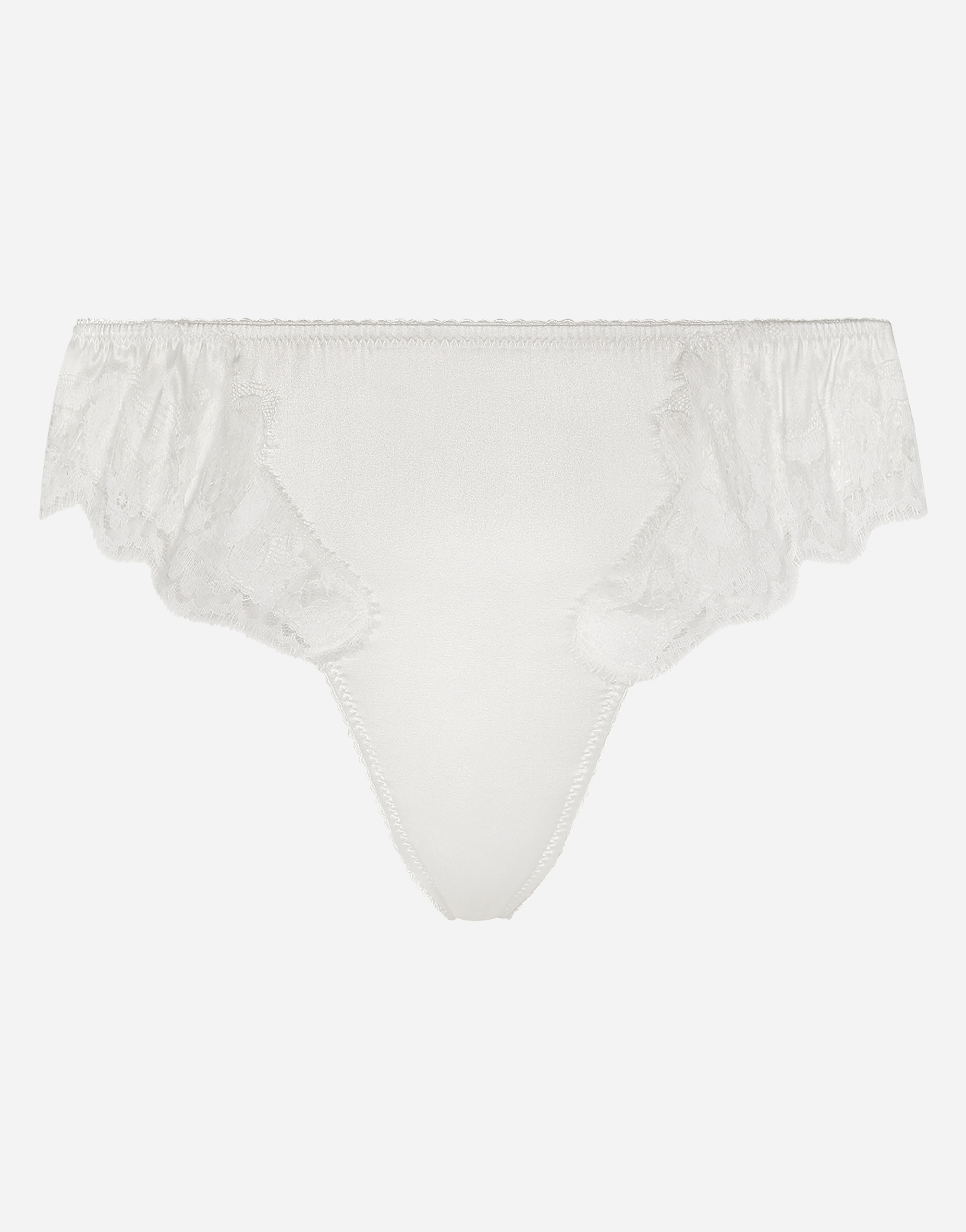 Satin thong with lace detailing in White