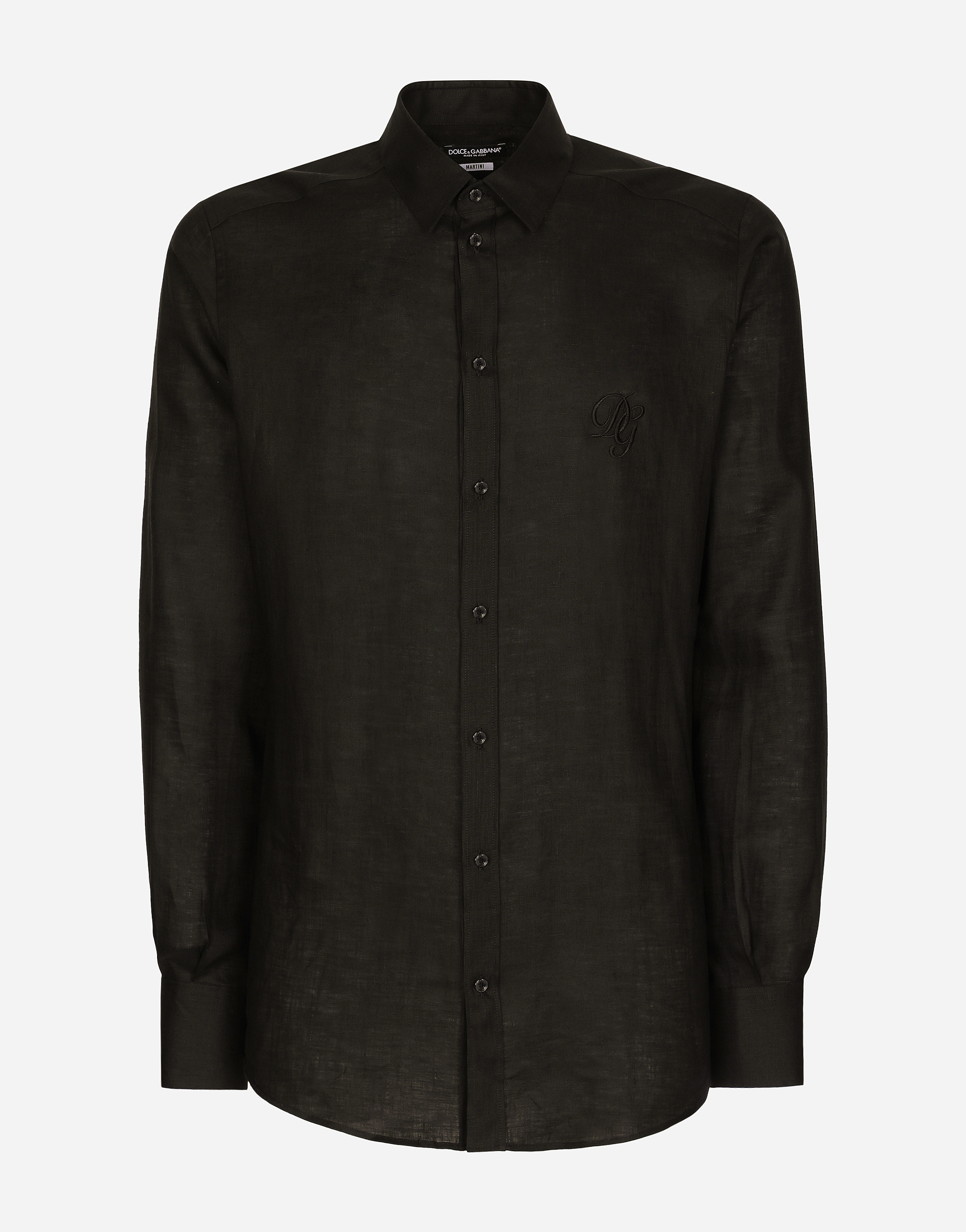 Linen Martini-fit shirt with DG embroidery in Black