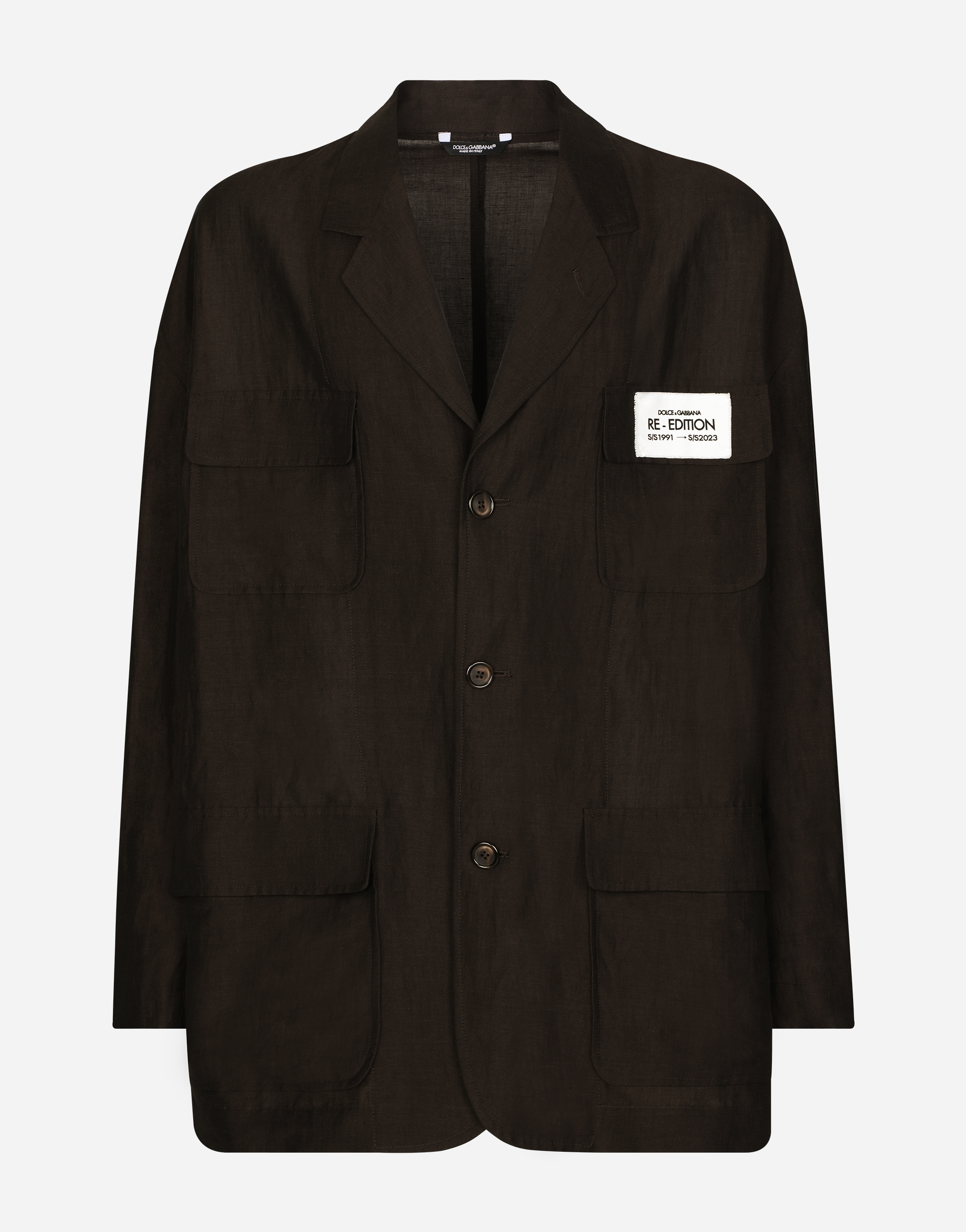 Oversize single-breasted linen and viscose jacket in Brown