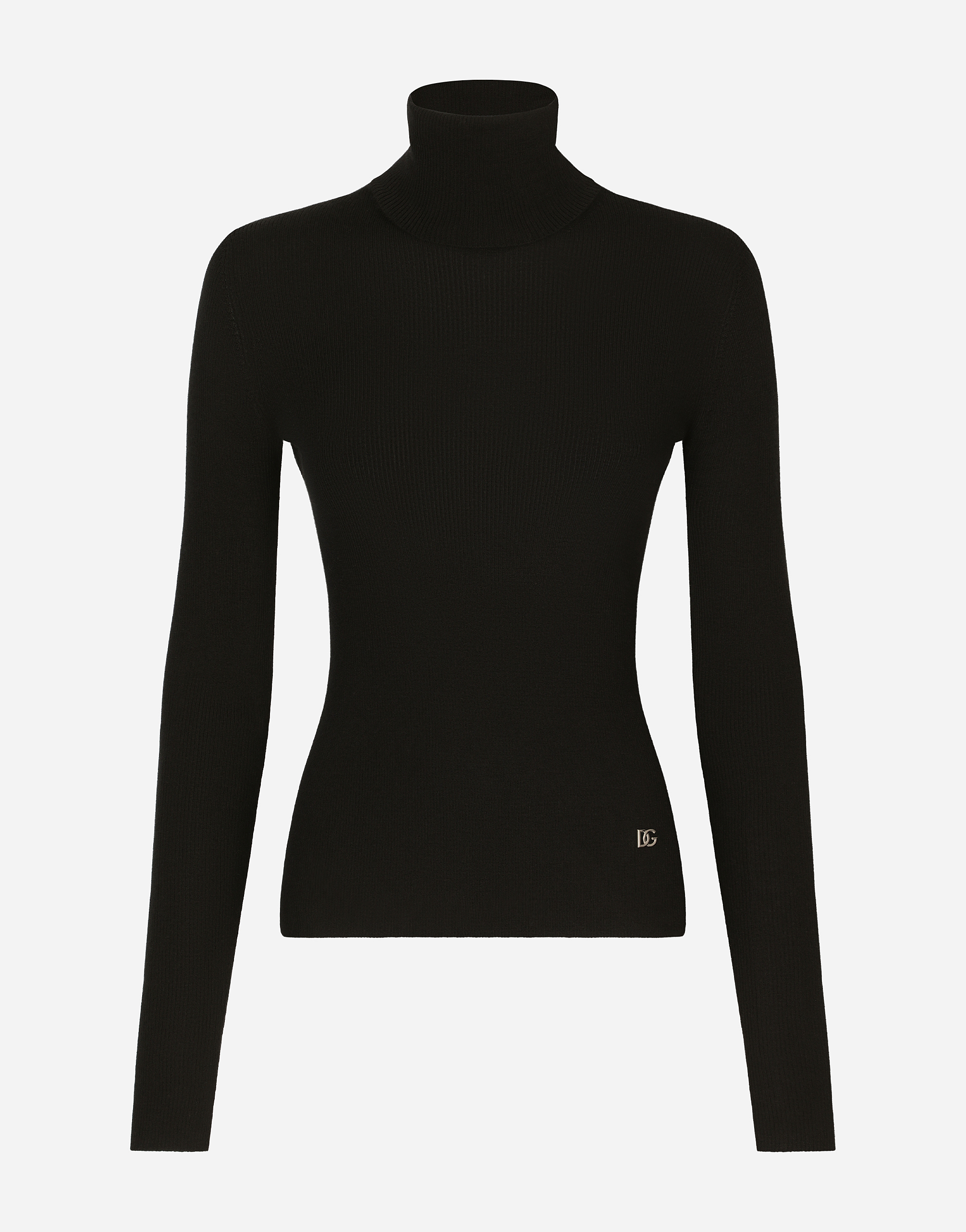 Ribbed cashmere and silk turtleneck with DG logo in Black