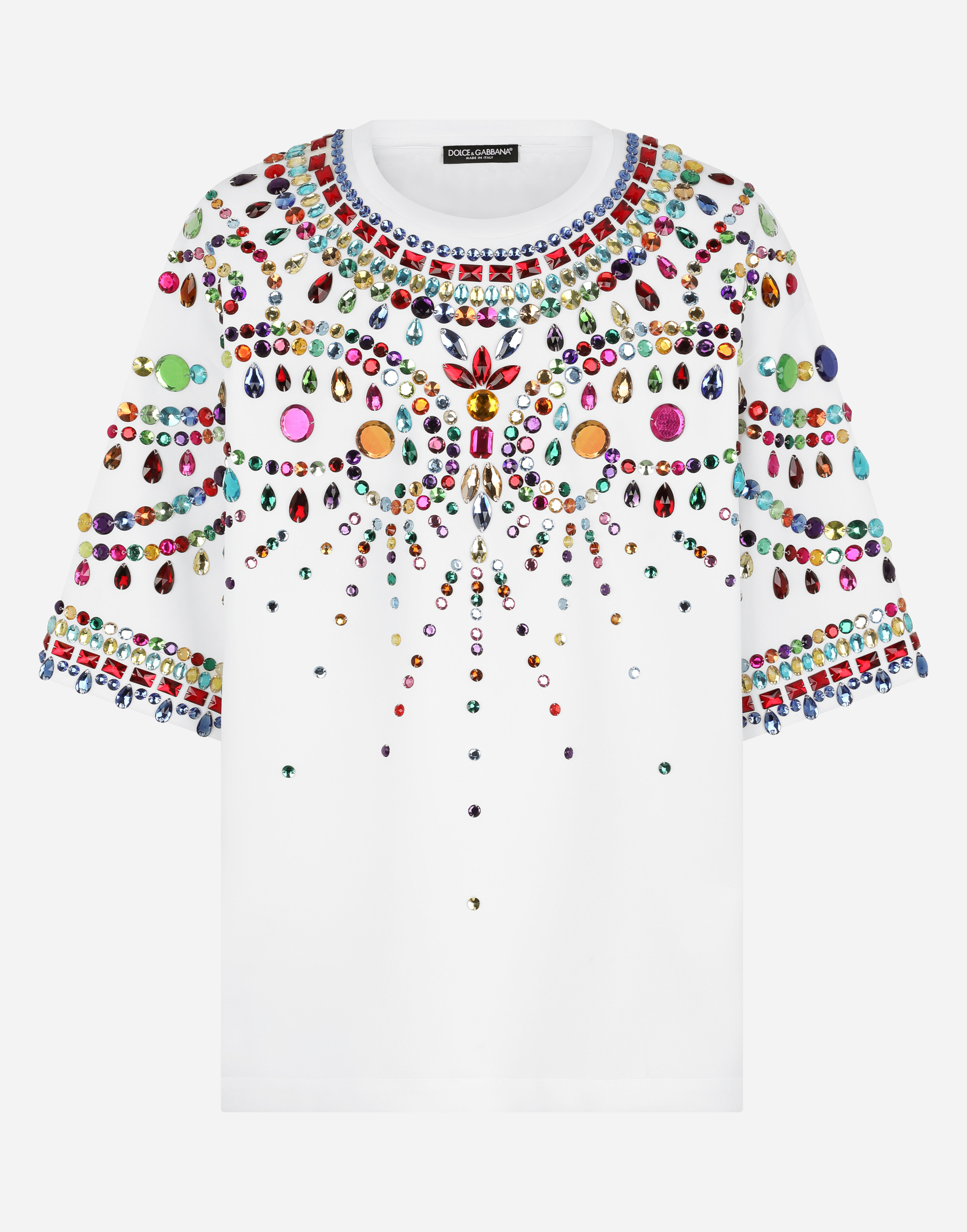 Technical fabric T-shirt with crystals in White