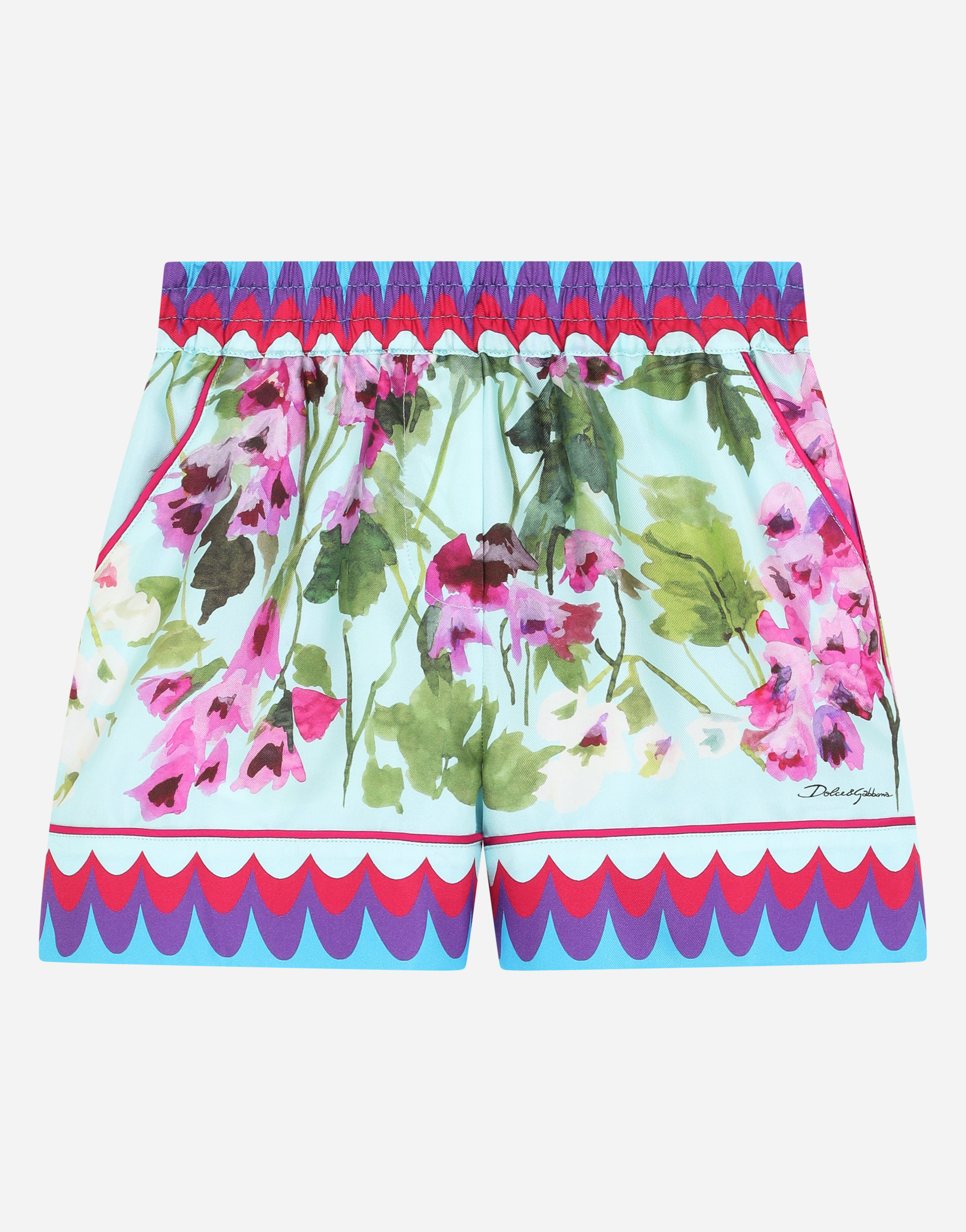 Bluebell-print silk shorts in Multicolor