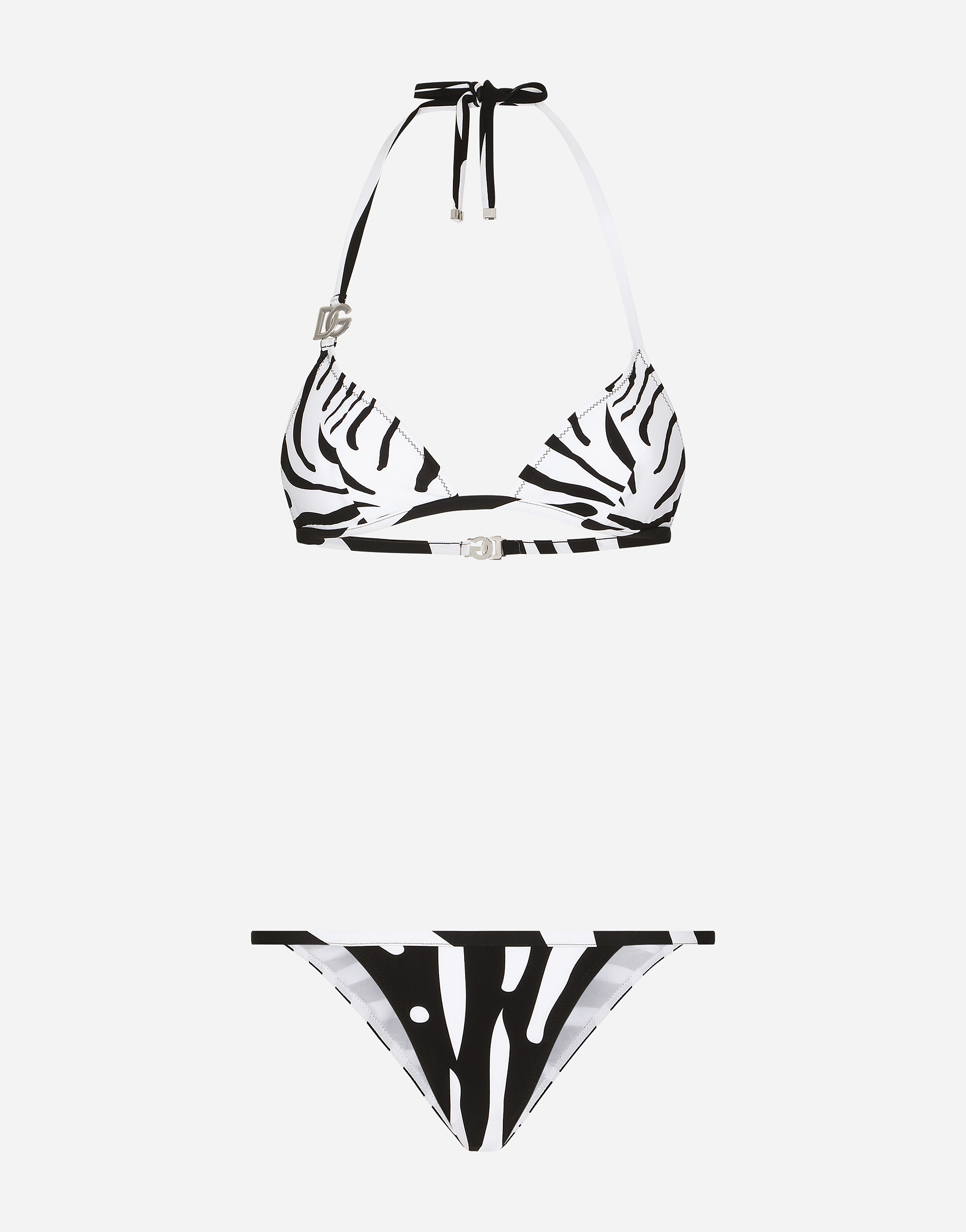 Zebra-print triangle bikini with DG logo in Multicolor