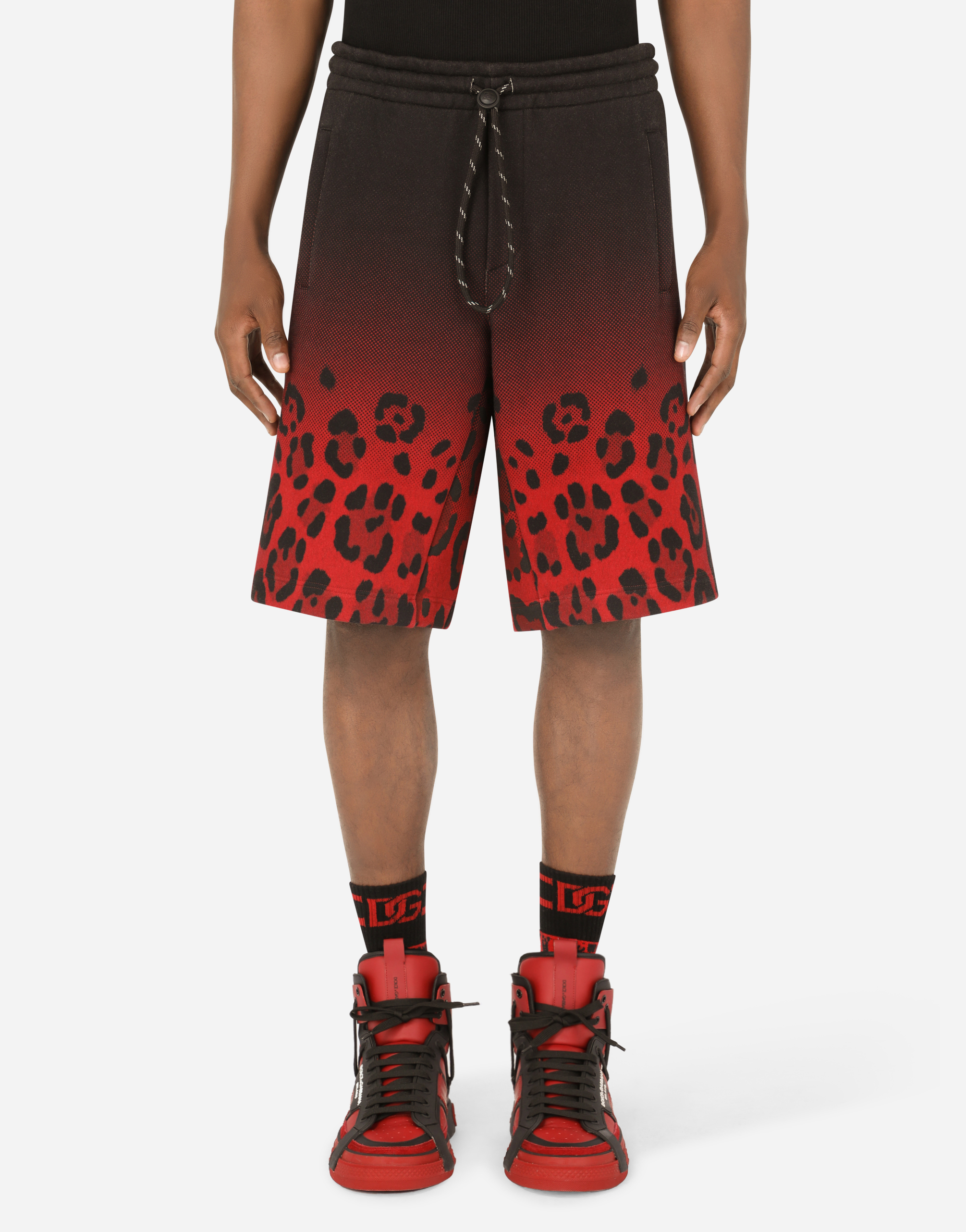 Jersey jogging shorts with leopard print in Multicolor