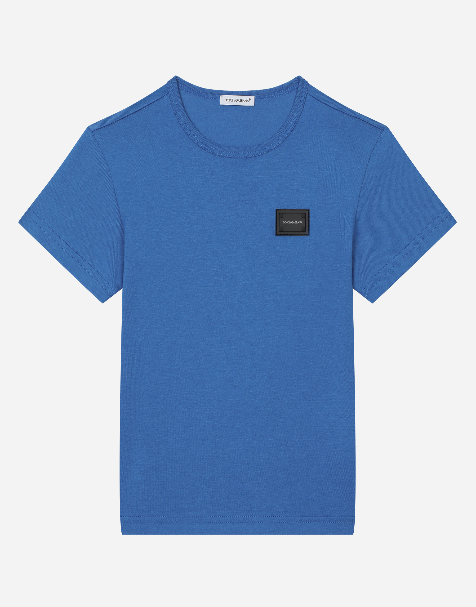 Jersey T-shirt with logo tag in Turquoise