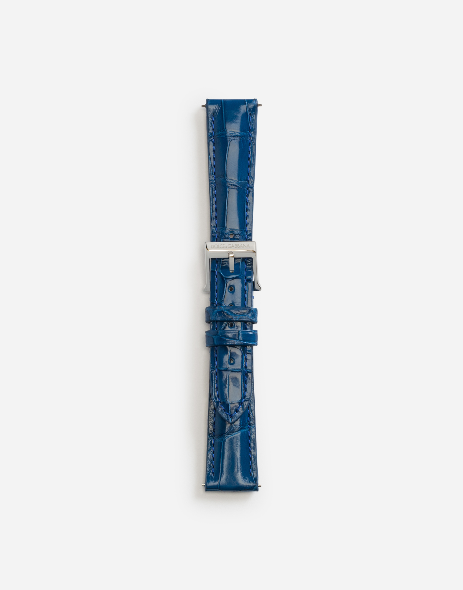 Alligator strap with buckle and hook in steel in Navy Blue