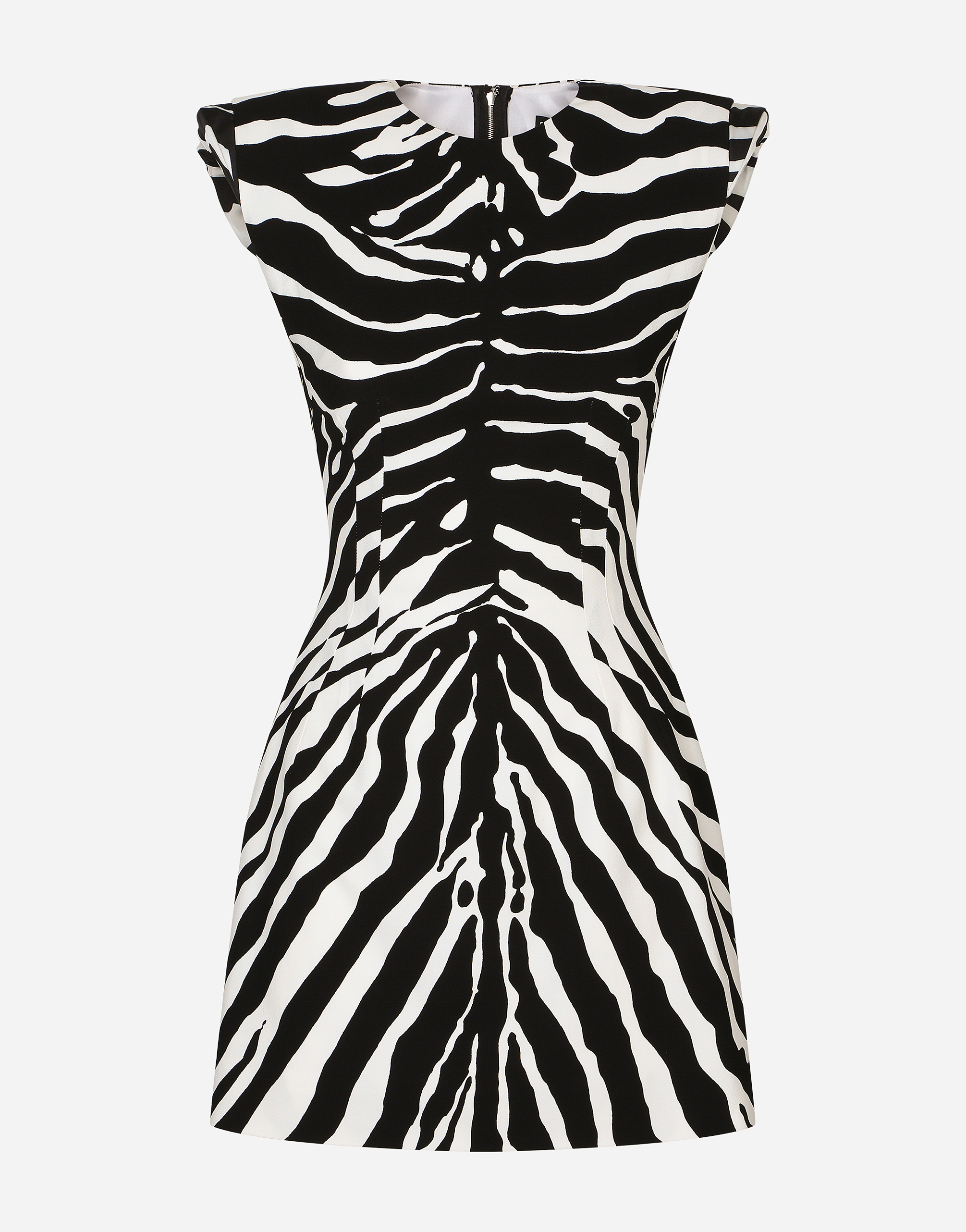 Short fit-and-flare cady dress with zebra print in Animal Print